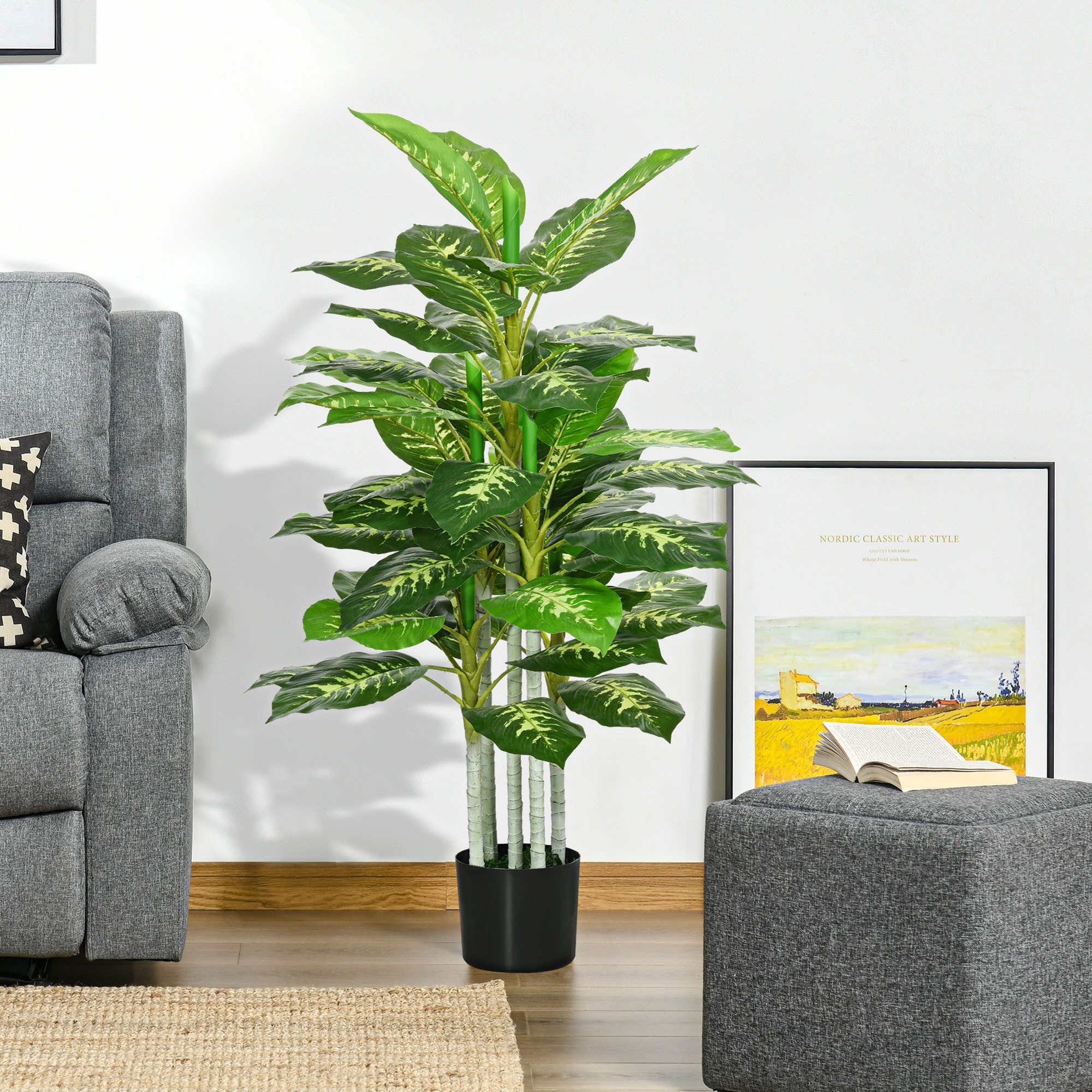 Kunstpflanze Künstliche Pflanzen im Topf, Kunstbaum wie echt mit Kunstgras Dieffenbachia, HOMCOM, Höhe 120 cm, moderne Dekoration, Einweihungsgeschenk
