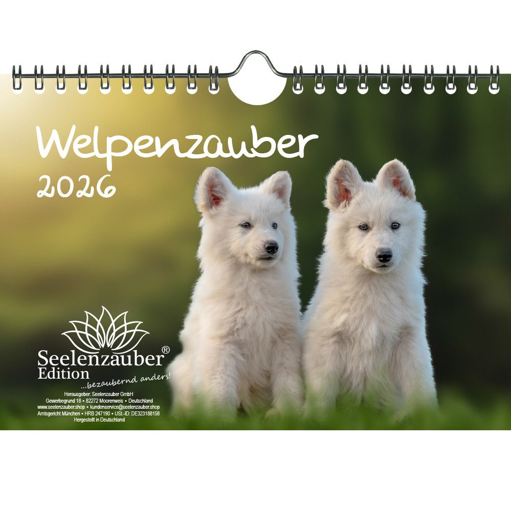 Seelenzauber Wandkalender Welpenzauber DIN A5 Kalender für 2026 Hunde Welpen - Seelenzauber