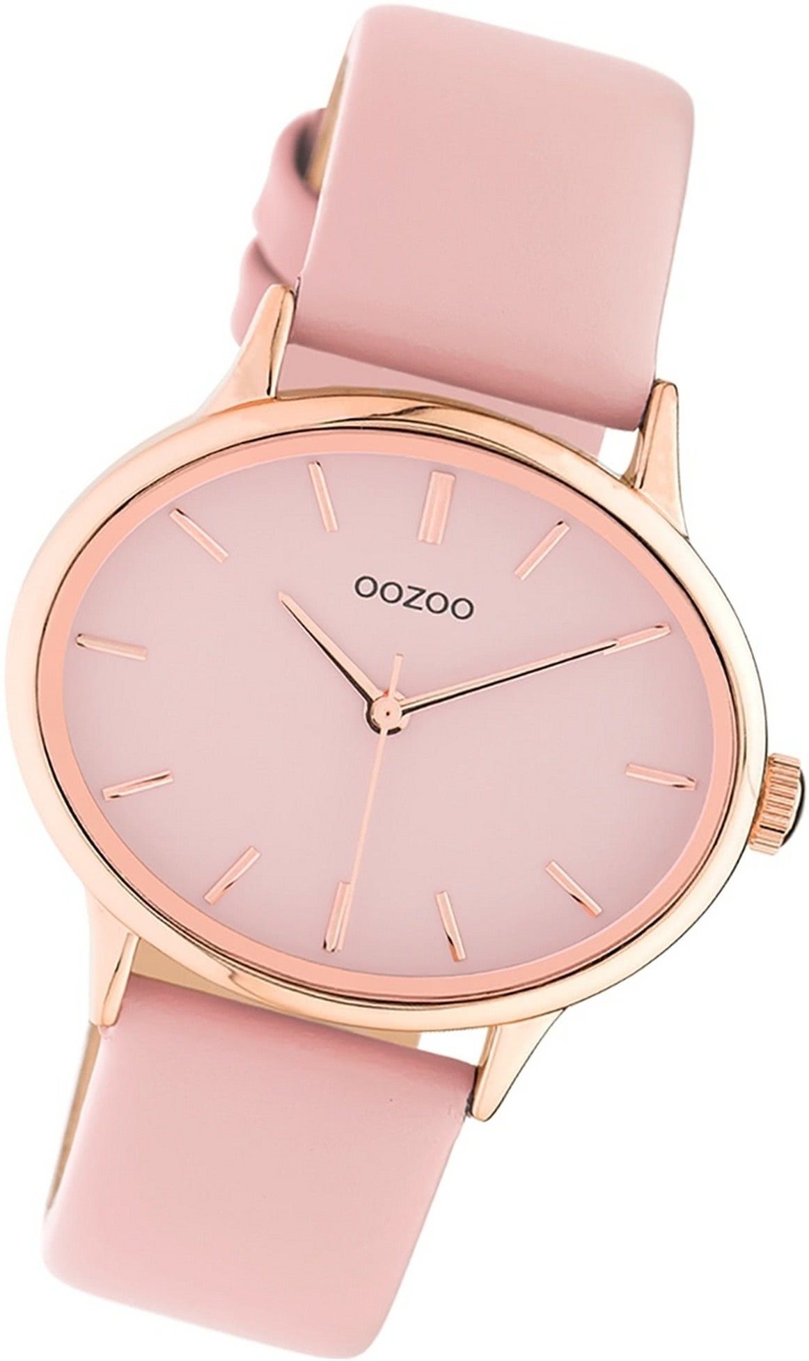 OOZOO Quarzuhr Oozoo Leder Damen Uhr C10941 Analog, Damenuhr Lederarmband rosa, rundes Gehäuse, extra groß (ca. 38x31mm)