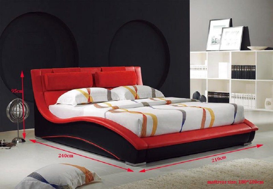 180x200cm Multifunktion Doppelbett Ehebett Betten JVmoebel Bett Bett Polsterbett Rot/Schwarz