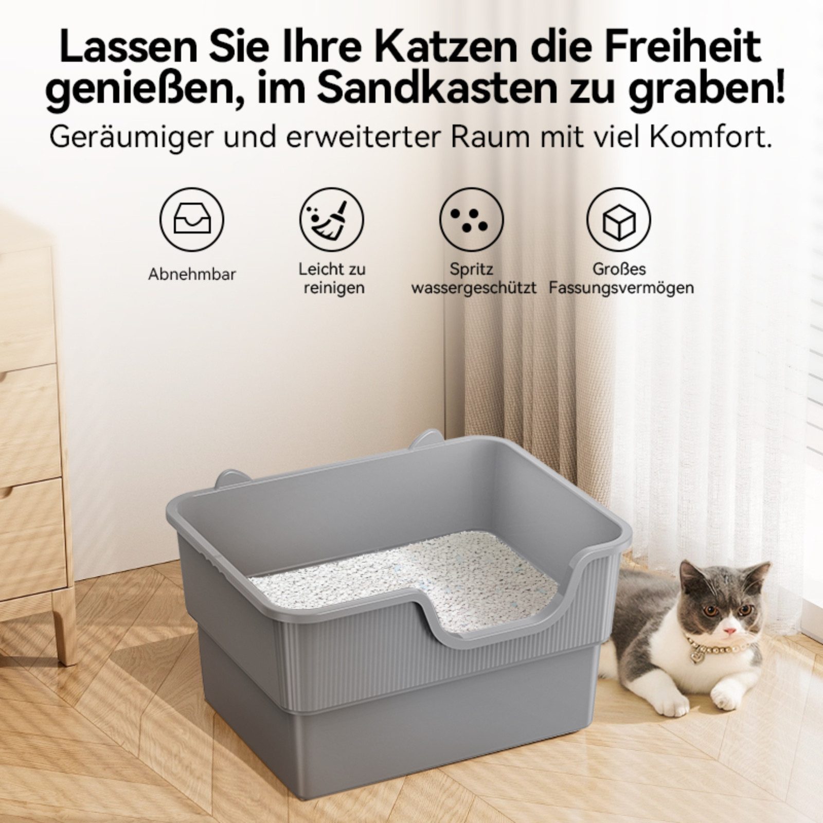 AmiCura Katzentoilette Offenes Katzenklo,extragroße Katzentoilette, mit hohen Seitenwänden, Mit Katzenstreuschaufel, Mehrzweck