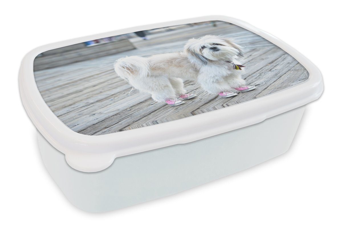 Brotdose, Hund Shih MuchoWow für Tzu Erwachsene, Kunststoff, rosa und Lunchbox Brotbox Ein für und Schuhen, Mädchen weiß Kinder mit Jungs (2-tlg),