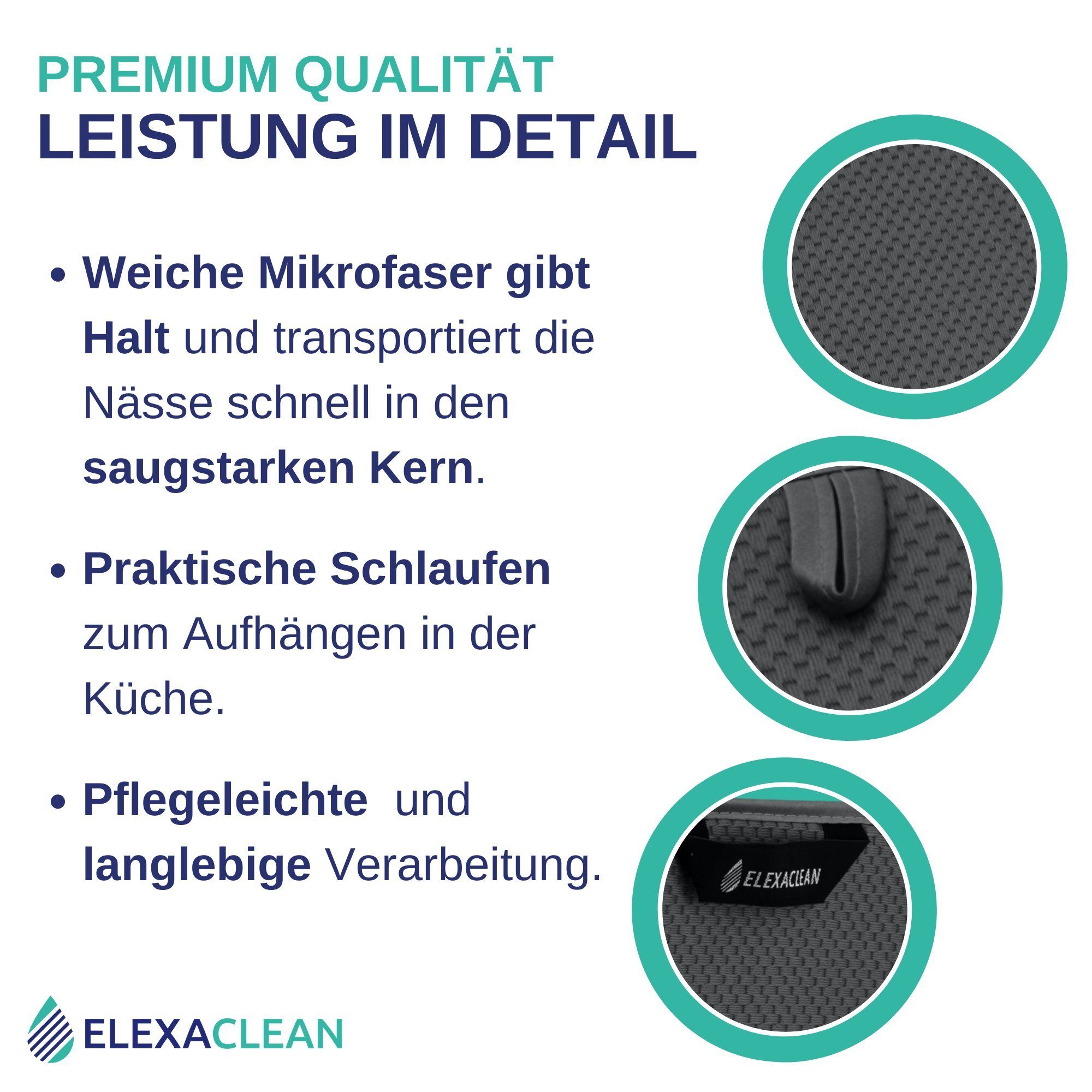 ELEXACLEAN Abtropfmatte Mikrofaser Geschirr Abtropfmatte für Spüle, (2er Set, 44x41 cm) Schutz für Küche und Spüle