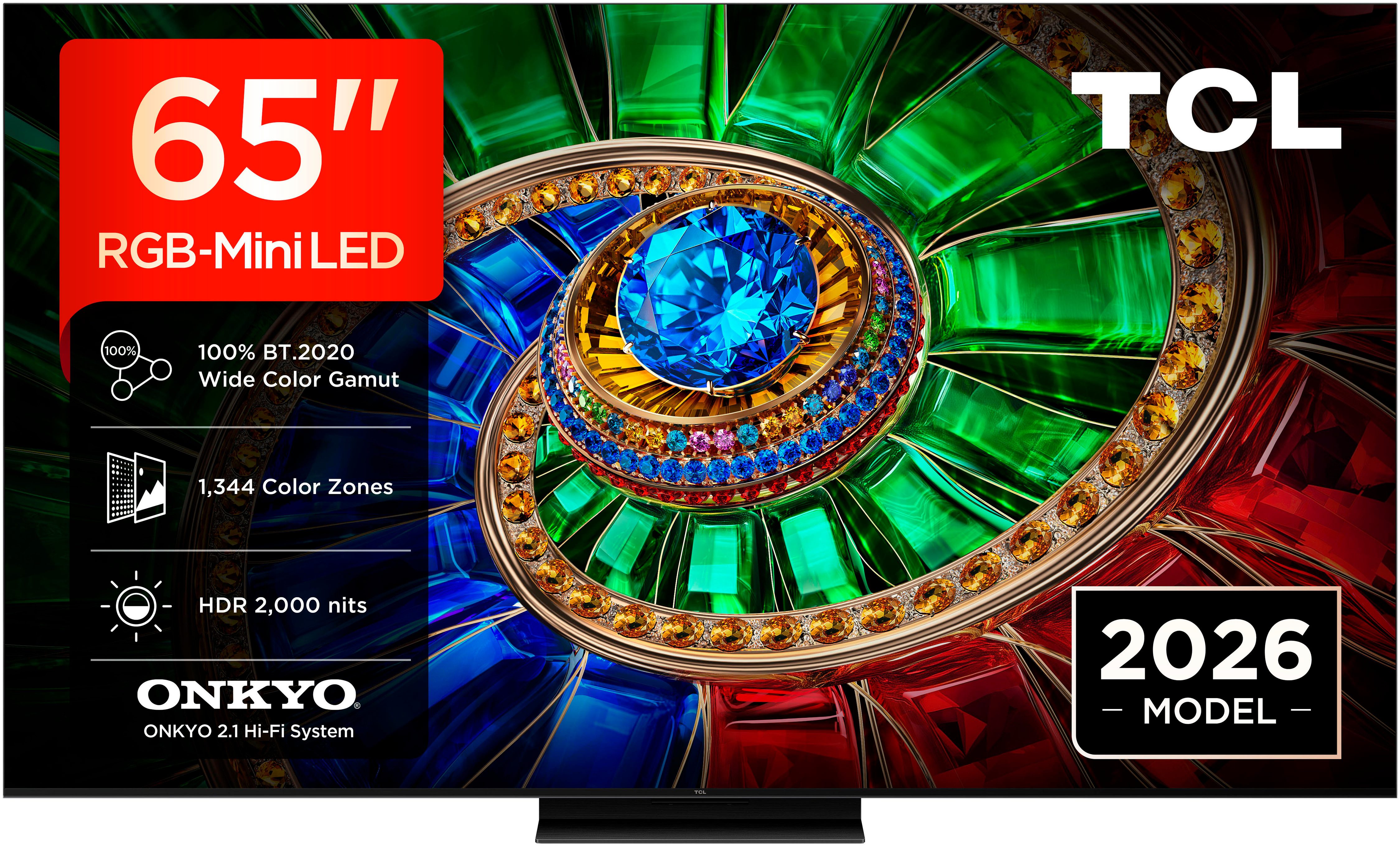 TCL 65RM7LX1 Mini-LED-Fernseher (164 cm/65 Zoll, 4K Ultra HD, Google TV, Apple Airplay 2, 2.000 nits HDR, 100 % BT.2020, ONKYO 2.1)