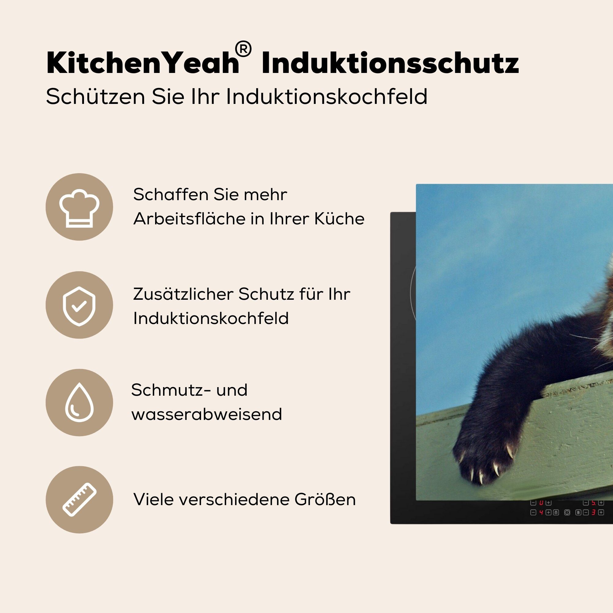 MuchoWow Herdblende-/Abdeckplatte Panda Arbeitsplatte Ceranfeldabdeckung, cm, - für Rot, - Vinyl, 83x51 küche Holz (1 tlg)