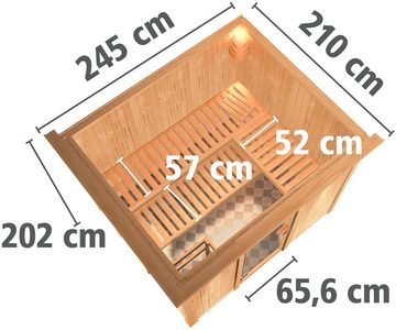 Karibu Sauna Gitte, BxTxH: 245 x 210 x 202 cm, 68 mm, (Set) 9-kW-Ofen mit integrierter Steuerung