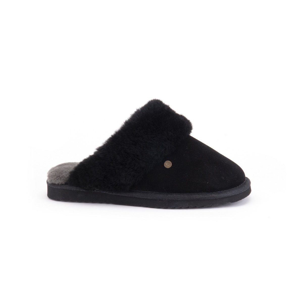 WARMBAT Pantoffel Flurry Suede mit Merino Schaffell schwarz Damen Hausschuh