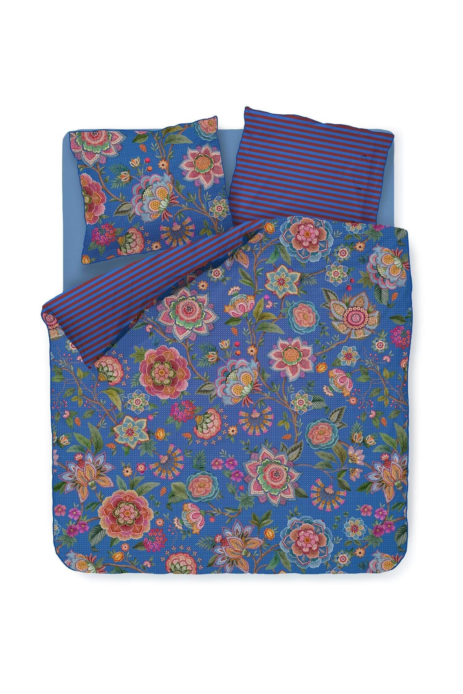 PiP Studio Bettwäsche PIP Studio Perkal Bettwäsche 135x200 Bombay Bold Dark Blue Blüten, Perkal, 2 teilig, fein gewebter 100% Baumwollperkal
