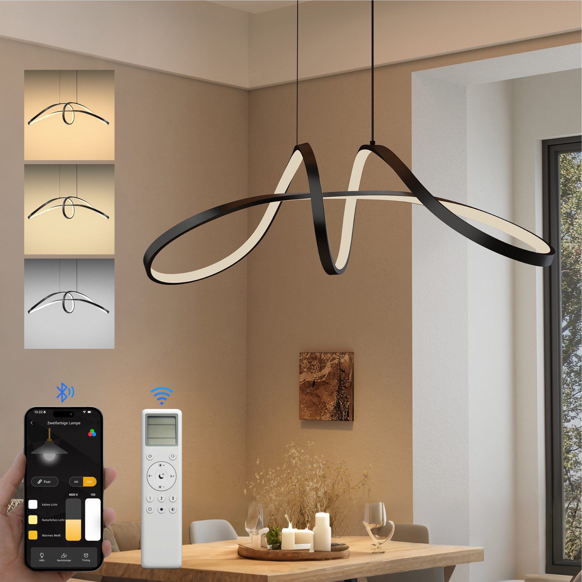 doporro LED Pendelleuchte Hängeleuchte dimmbar Höhenverstellbar 30W 3 Steuerungsmoid Luvina11, LED fest integriert, 3-fach-Steuerung