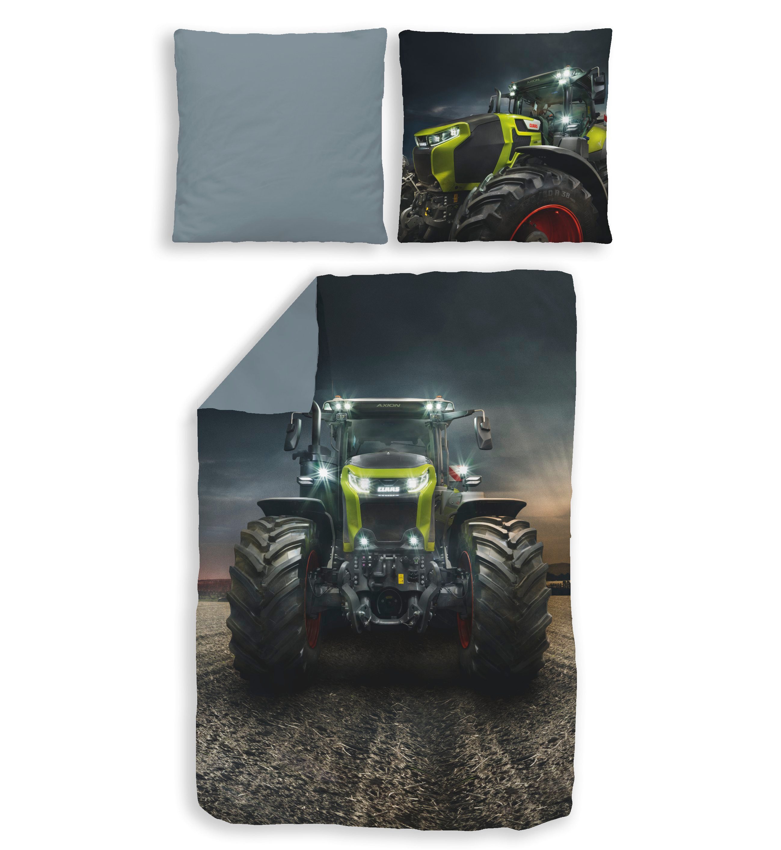 Träumschön Jugendbettwäsche CLAAS Premium Baumwolle 135x200 cm, Axion Traktoren, Renforcé, 2 teilig, mit Reißverschluss, 100% Baumwolle, Lizenz-Bettwäsche