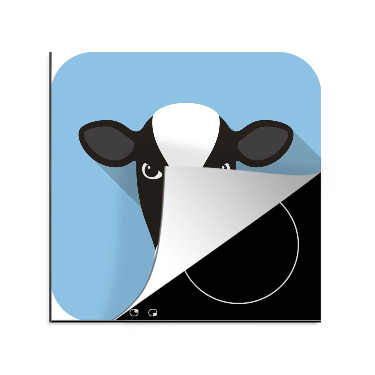 MuchoWow Herdblende-/Abdeckplatte Porträtillustration einer Kuh, Vinyl, (1 tlg), 78x78 cm, Ceranfeldabdeckung, Arbeitsplatte für küche