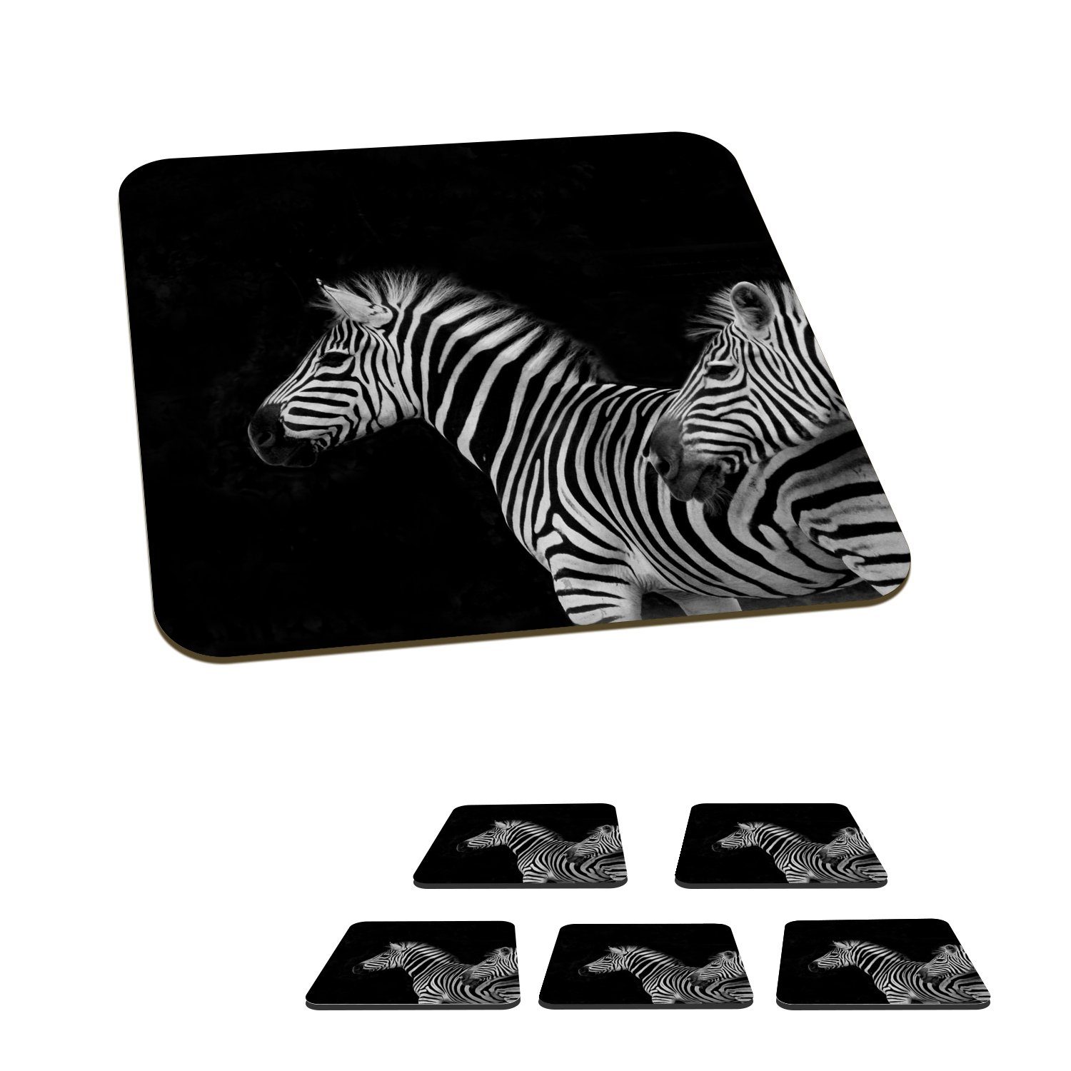 MuchoWow Glasuntersetzer Zebra - Weiß - Tiere - Schwarz, Zubehör für Gläser, 6-tlg., Glasuntersetzer, Tischuntersetzer, Korkuntersetzer, Untersetzer, Tasse
