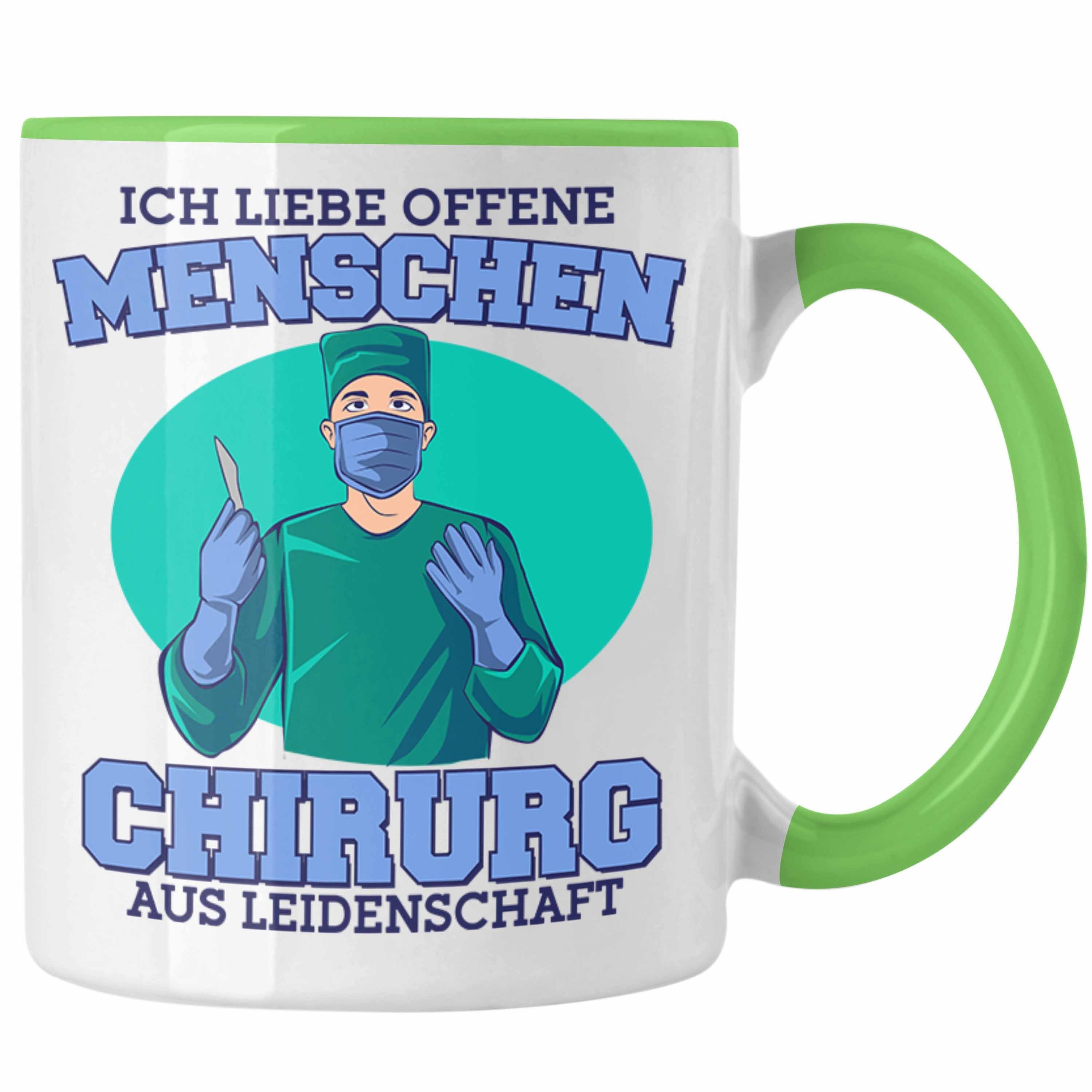 Trendation Tasse Lustige Chirurg-Tasse "Ich liebe offene Menschen" Geschenk für Chirurg Grün