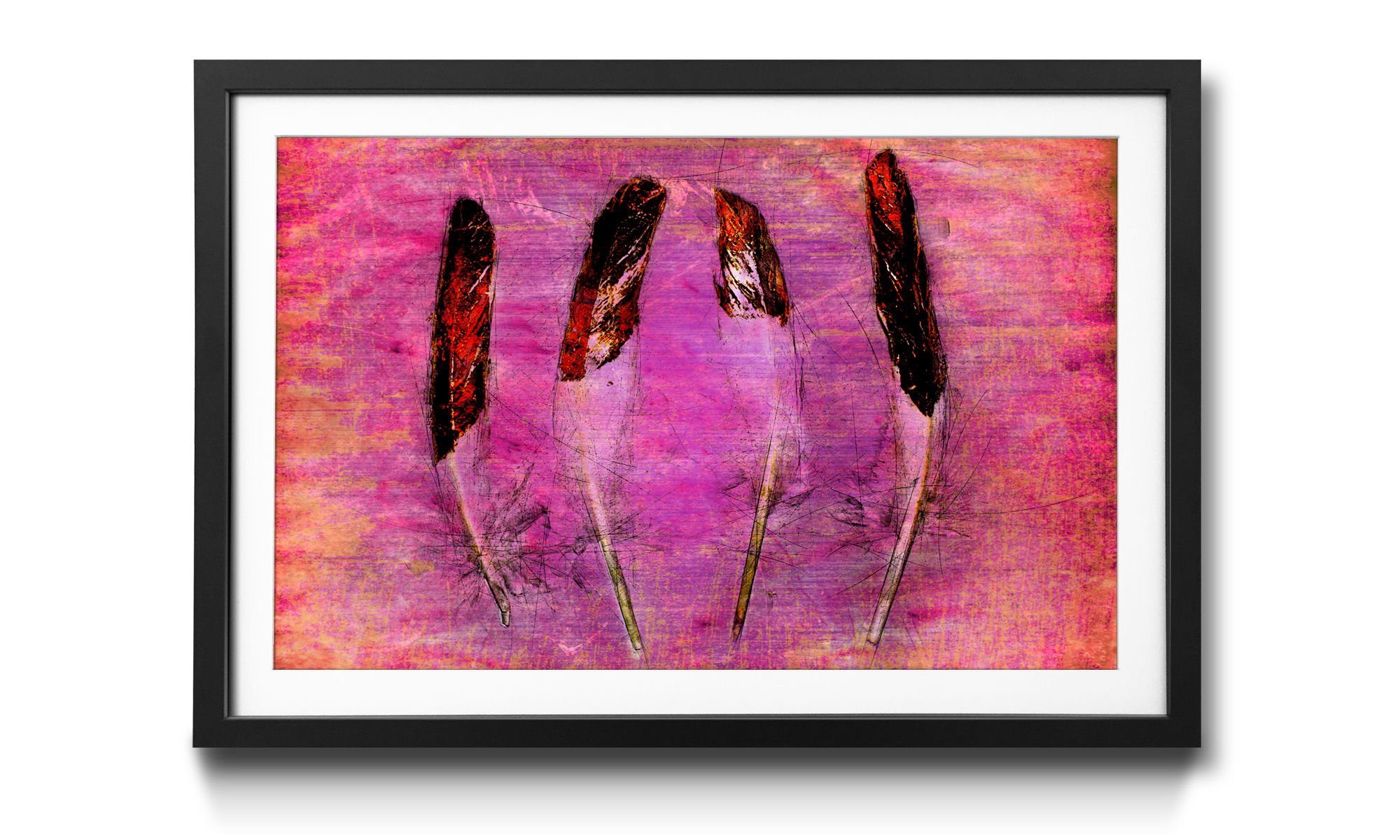 WandbilderXXL Bild mit Rahmen Feathers and Pink, Vogelfedern, Wandbild, in 4 Größen erhältlich