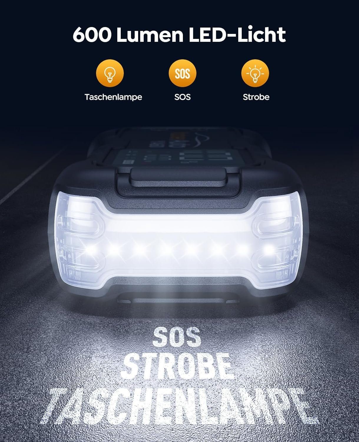 Yaber 6000A Jump Starter Power Bank for Cars, 45W Fast Charging, 26800 mAh, LCD Display, 600 Lumen LED Flashlight