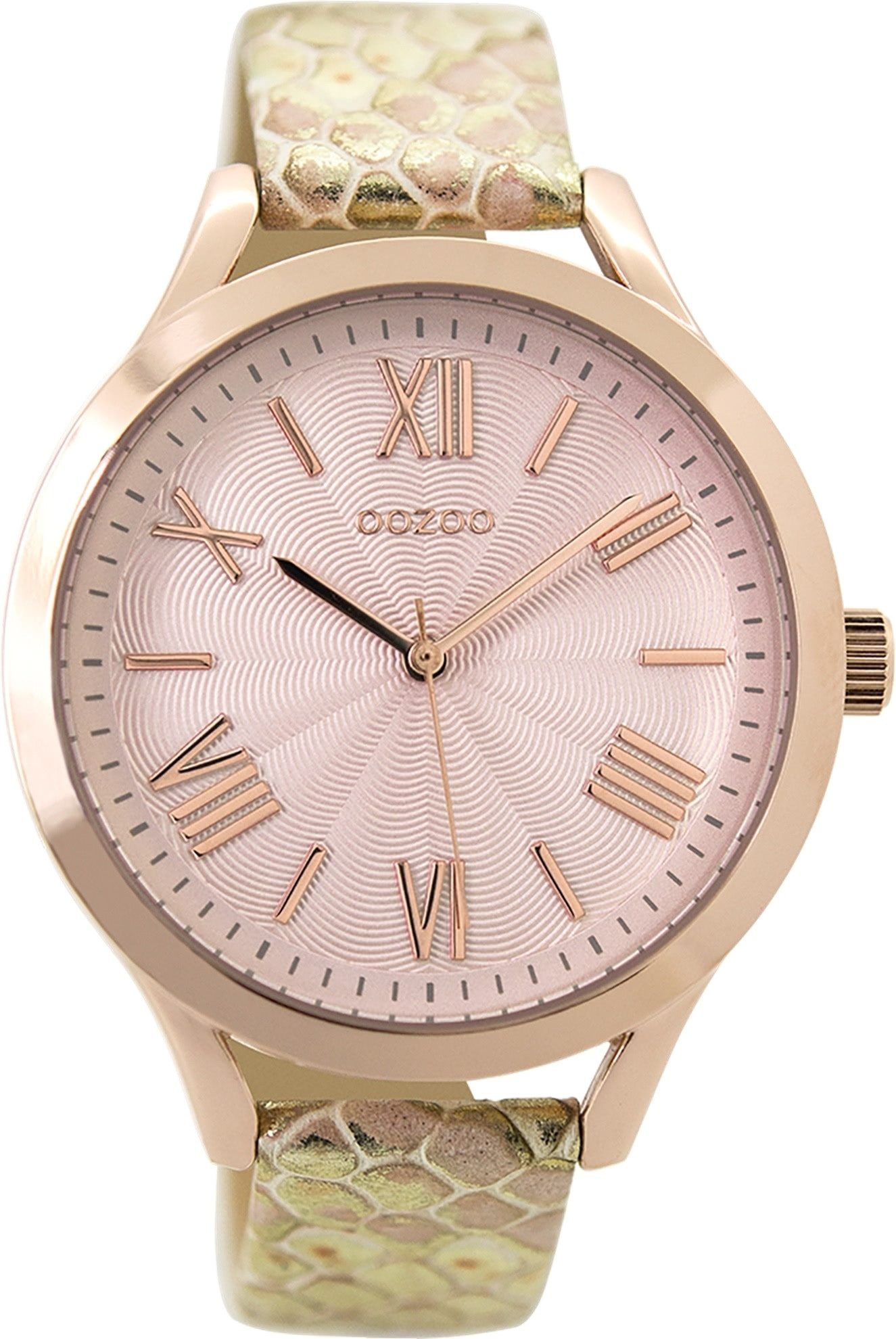 OOZOO Quarzuhr Oozoo Damen Armbanduhr gold Analog, (Analoguhr), Damenuhr rund, groß (ca. 42mm) Lederarmband, Casual-Style