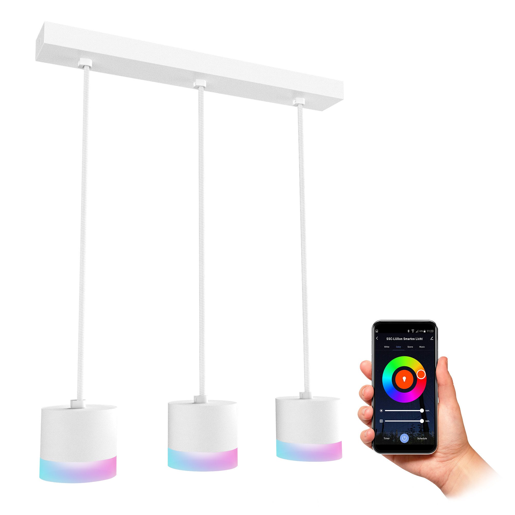 SSC-LUXon LED-Hängeleuchte VORA Pendelleuchte 3-flammig mit GX53 Smart LEDs RGB+W WiFi, RGB & Weißtöne