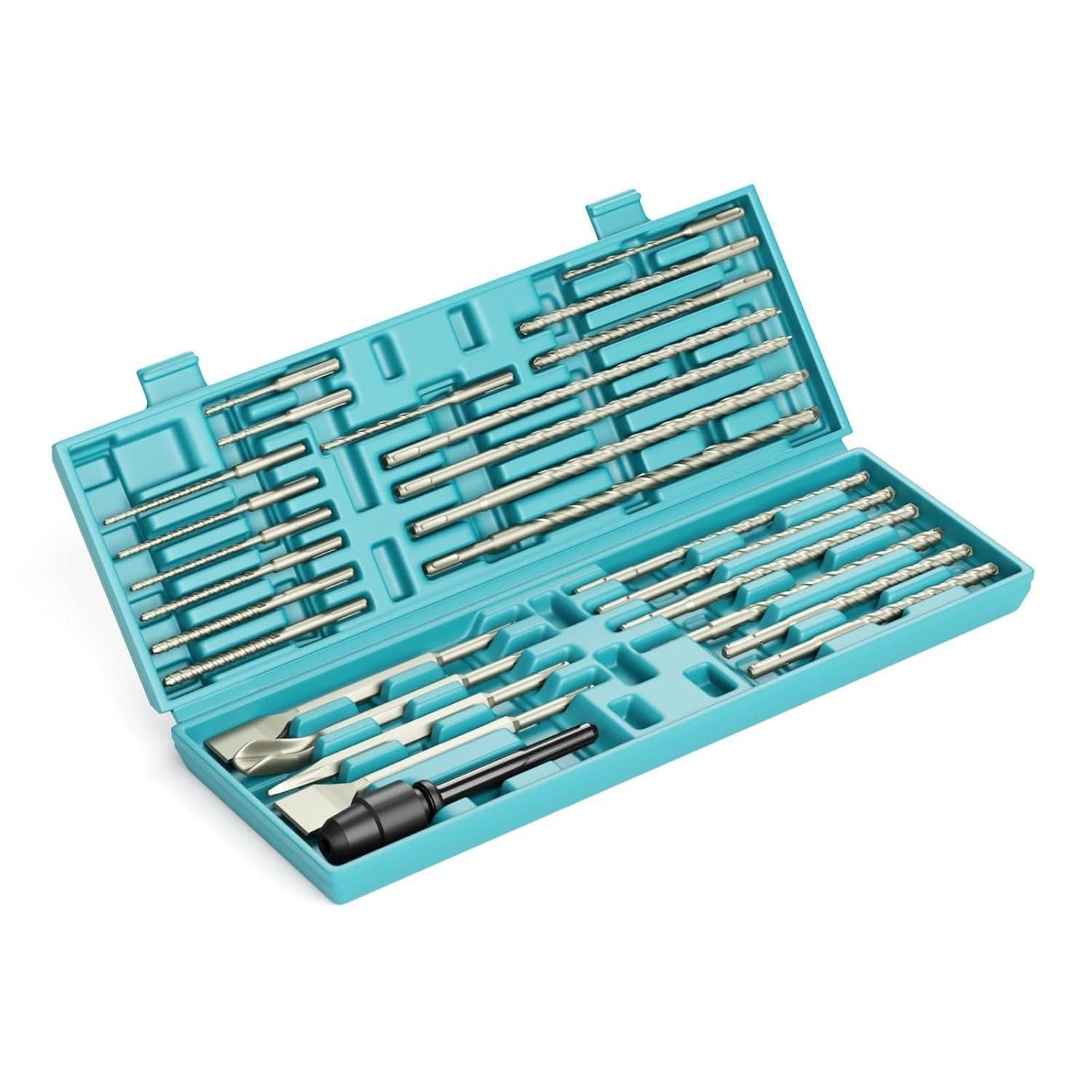 LuxusKollektion Bohr-Meißel-Set Bohrhammer Bohrer SDS Plus Hartmetall 27-teiliges Set Grün Box