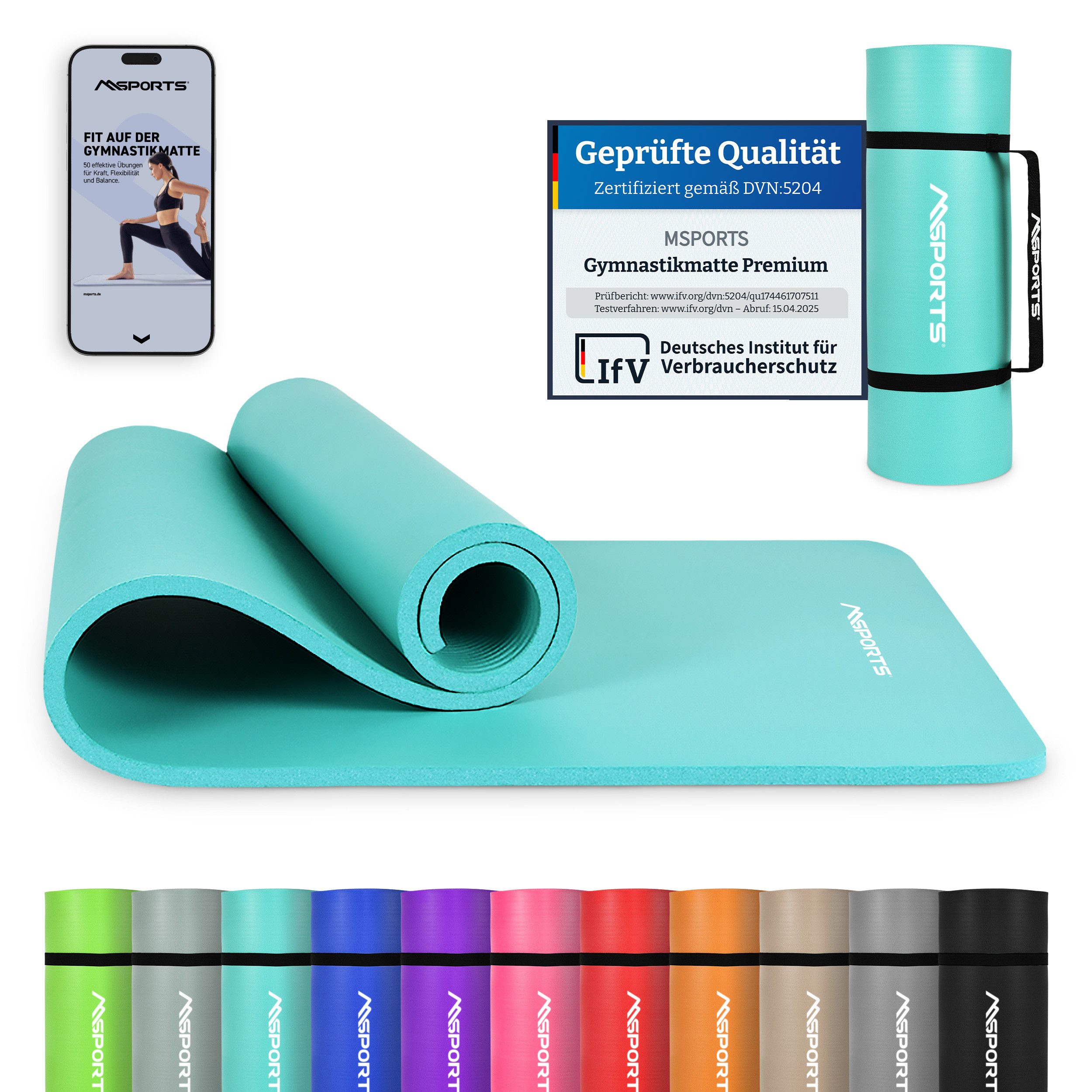 MSports® Gymnastikmatte Yogamatte inkl. Tragegurt + Poster + Workout App