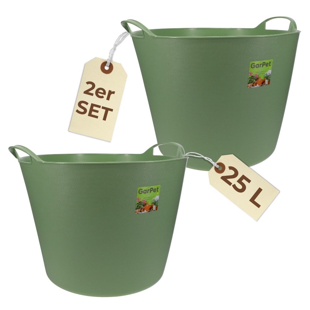 GarPet Allzweckkorb 2er Set Flexibler Eimer 25 L Wäsche Wanne Garten Korb rund Futtertrog