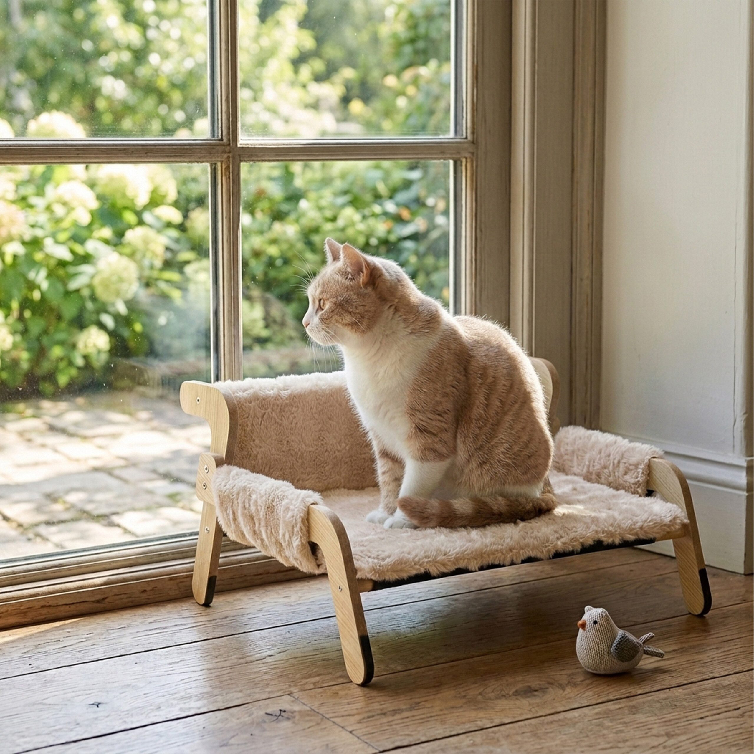 relaxdays Tierbett Erhöhtes Katzenbett mit Plüsch, Polyester-Plüsch, Beige – Bild 2 von 5