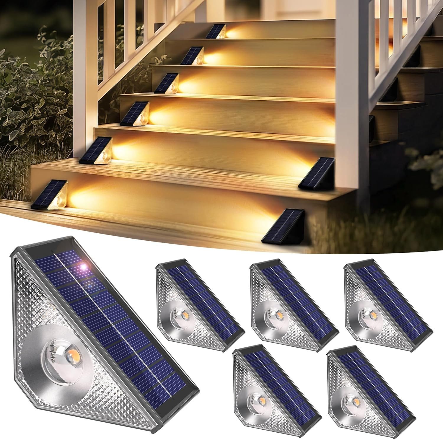 FELIXLEO LED Solarleuchte Solarleuchten fuer aussen 6 Stueck Treppenlicht Wasserdicht Warm