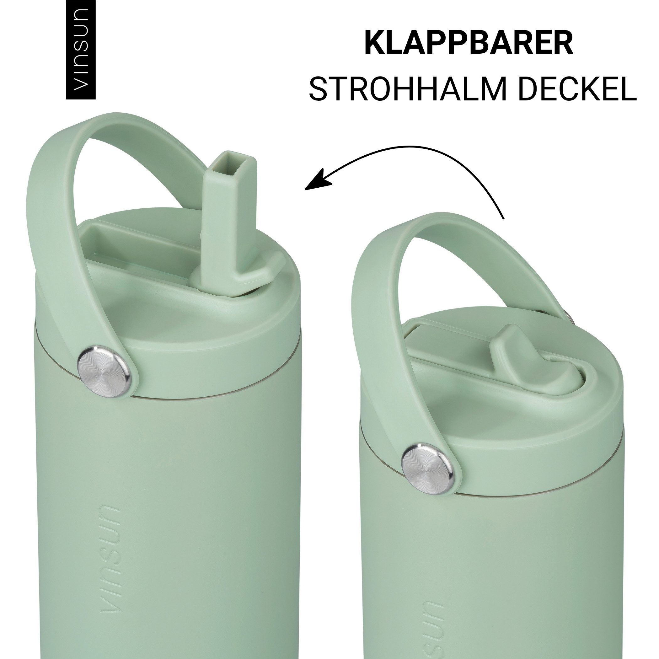 Vinsun Isolierflasche Thermoflasche 750ml mit Strohhalm - Sport Trinkflasche mit Tragegriff, Auslaufsicher, doppelwandig isoliert, geruchs- und geschmacksneutra – Bild 3 von 5