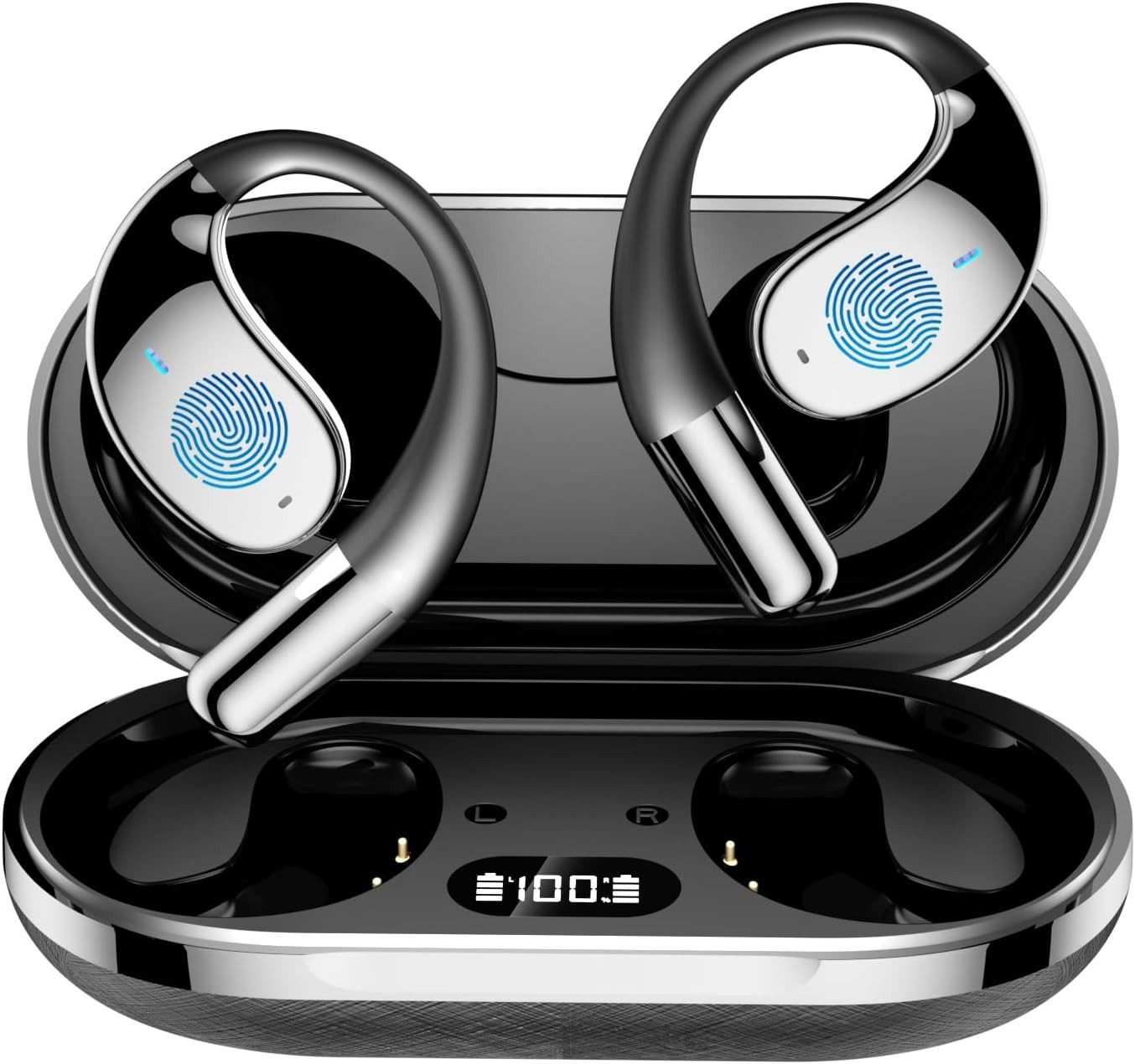 Fyrove KI-Übersetzer Bluetooth Kopfhörer mit Ohrbügel Open-Ear-Kopfhörer (Bluetooth 5.4 Sportkopfhörer, ENC Mikrofon, 3-in-1 für Übersetzen, Telefonieren & Musik, Ladeetui)
