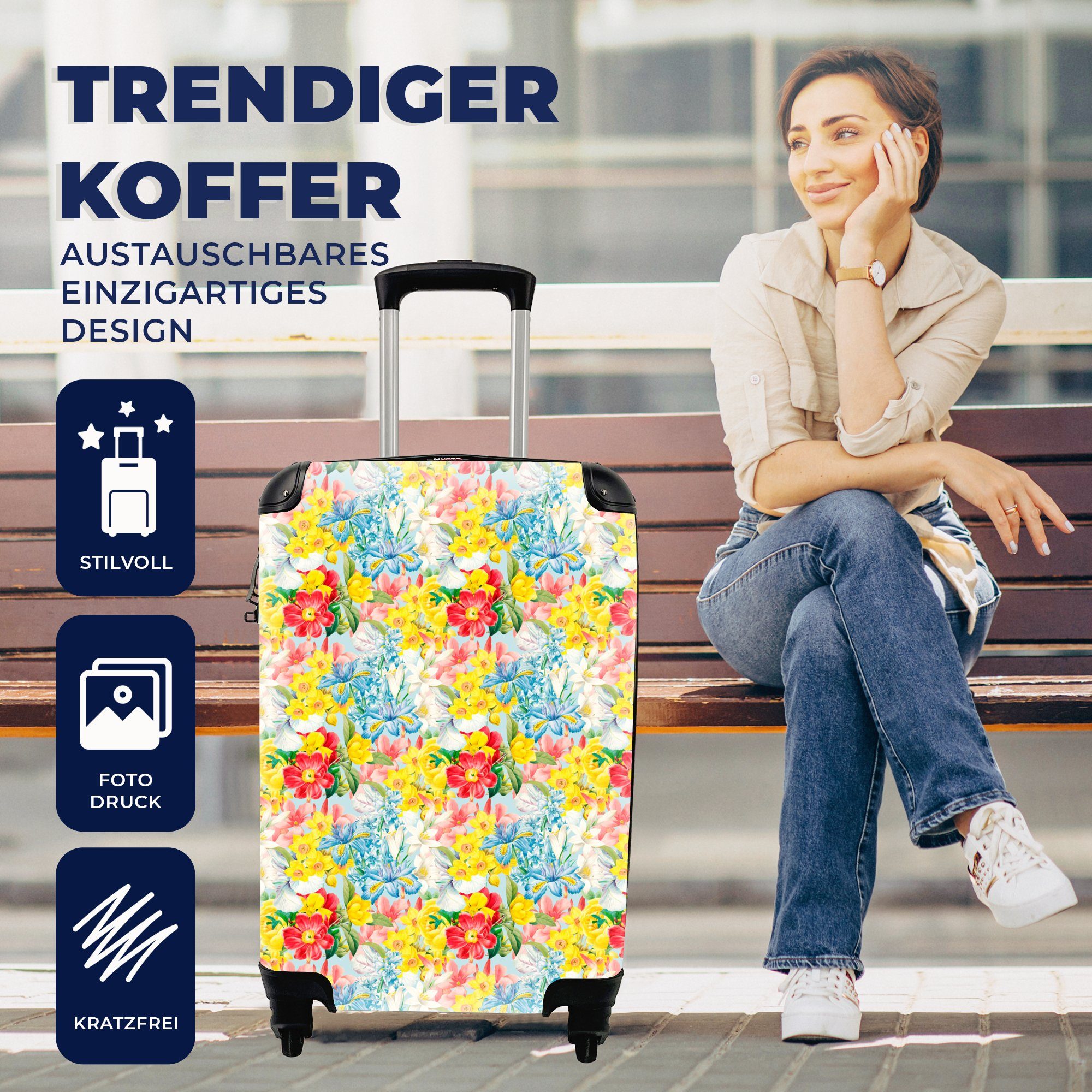 Reisetasche mit Sommer Muster, Ferien, rollen, Handgepäckkoffer 4 für - Handgepäck - Reisekoffer Trolley, Rollen, Blumen MuchoWow