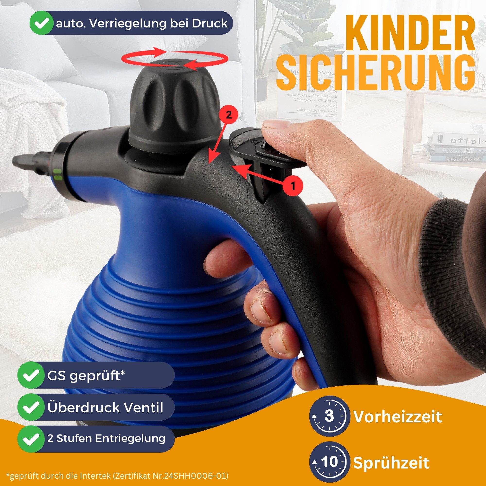 Sommertal Handdampfreiniger Sommertal Dampfreiniger Handgerät SC350, Kompakter Hand-Dampfreiniger für alles – Polstermöbel, Fliesen, Böden