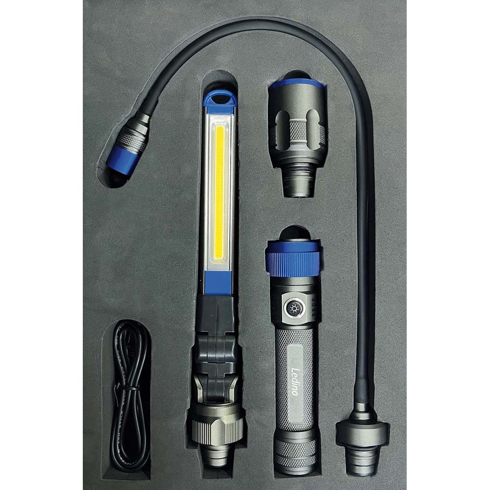Ledino LED Arbeitsleuchte, LED-Leuchtmittel fest verbaut, LED Inspektionsleuchte Akku Handleuchte Alu Schwarz LED L 30 cm