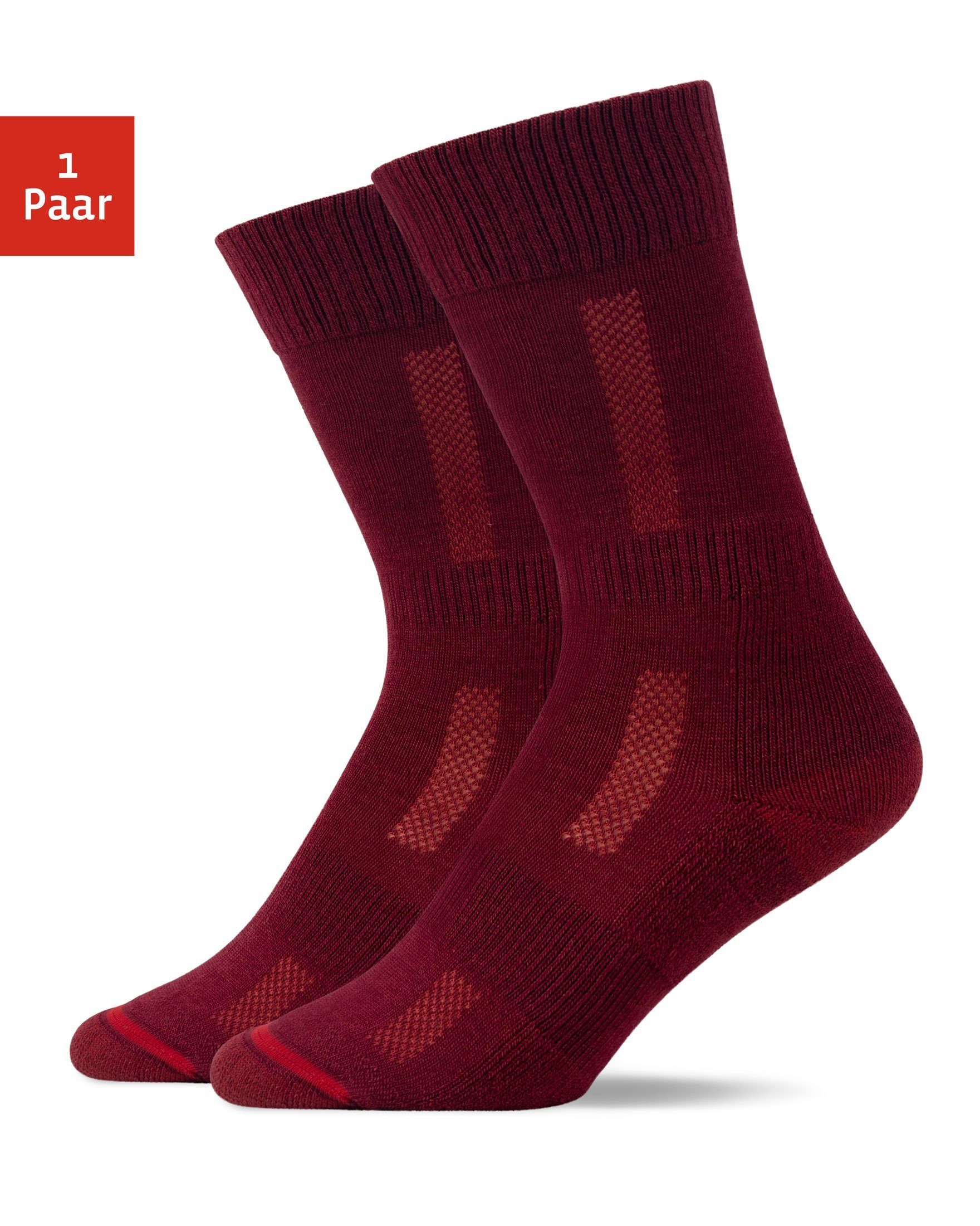 SNOCKS Wandersocken Hiking Socks für Damen & Herren (1-Paar) mit Merinowolle, garantiert keine Schweißfüße 02 Rot