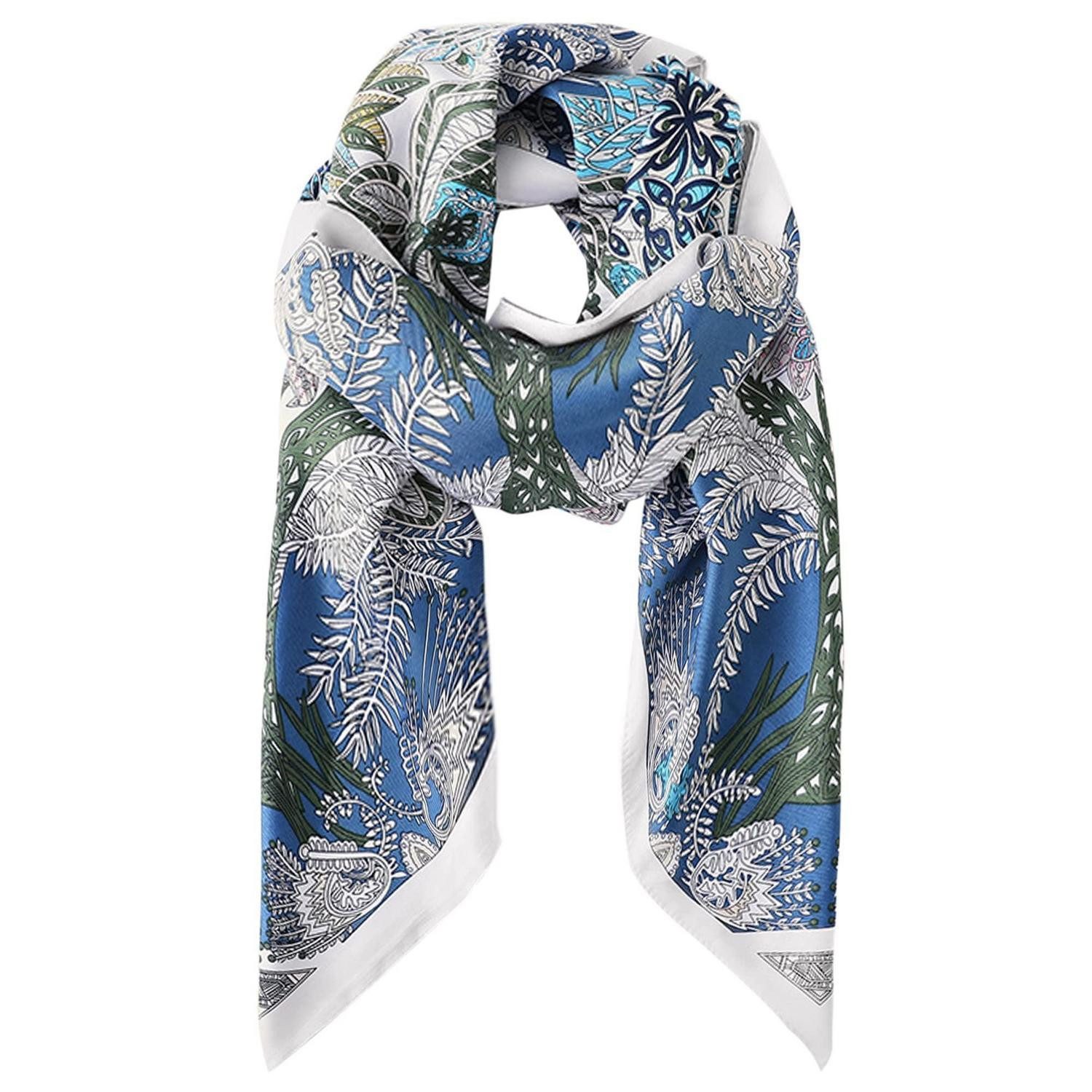 LuxusKollektion Seidenschal Schal Damen Blumenmuster Blau 90x90cm