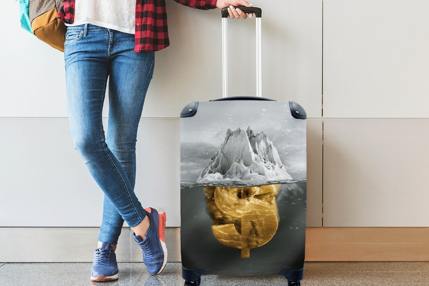 Meer - für mit Reisekoffer Reisetasche Gold - Handgepäckkoffer MuchoWow 4 Dollar, Rollen, rollen, Trolley, Handgepäck Ferien,