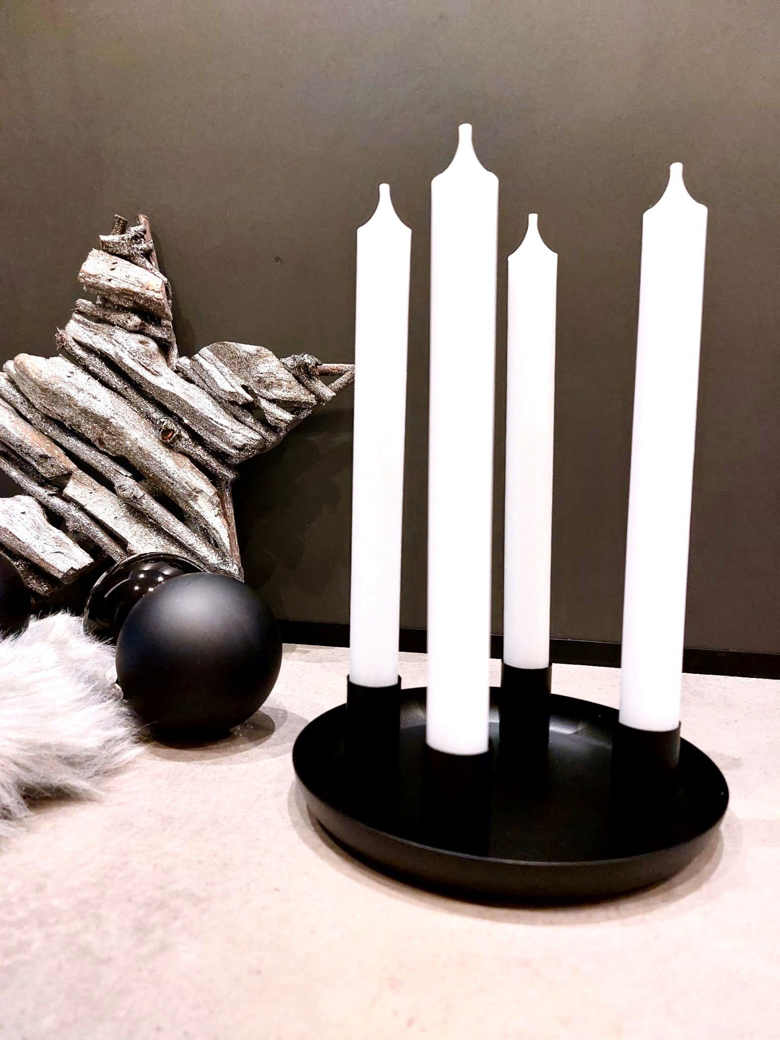 Kerzenständer Kerzentablett schwarz matt Kerzenschale mit 4 x Kerze weiss