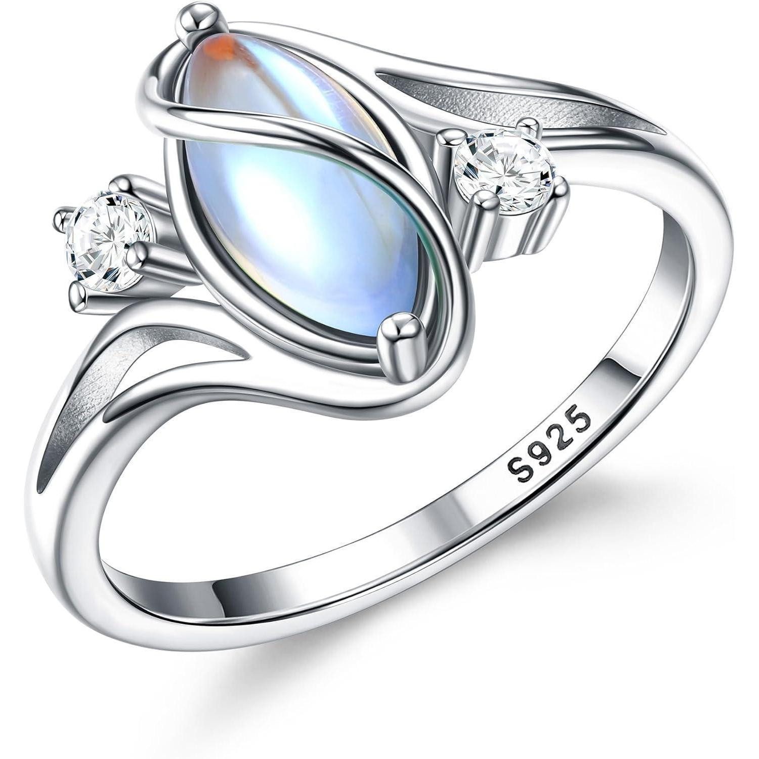 LuxusKollektion Solitärring Adramata Damen Mondstein Ring 925 Silber Statement Vintage Ring