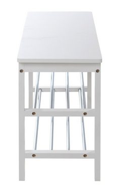 Home4You Schuhbank, Weiß, Massivholzgestell, Sitzfläche aus MDF, mit 2 Ablagen, BxHxT 108 x 47 x 30 cm