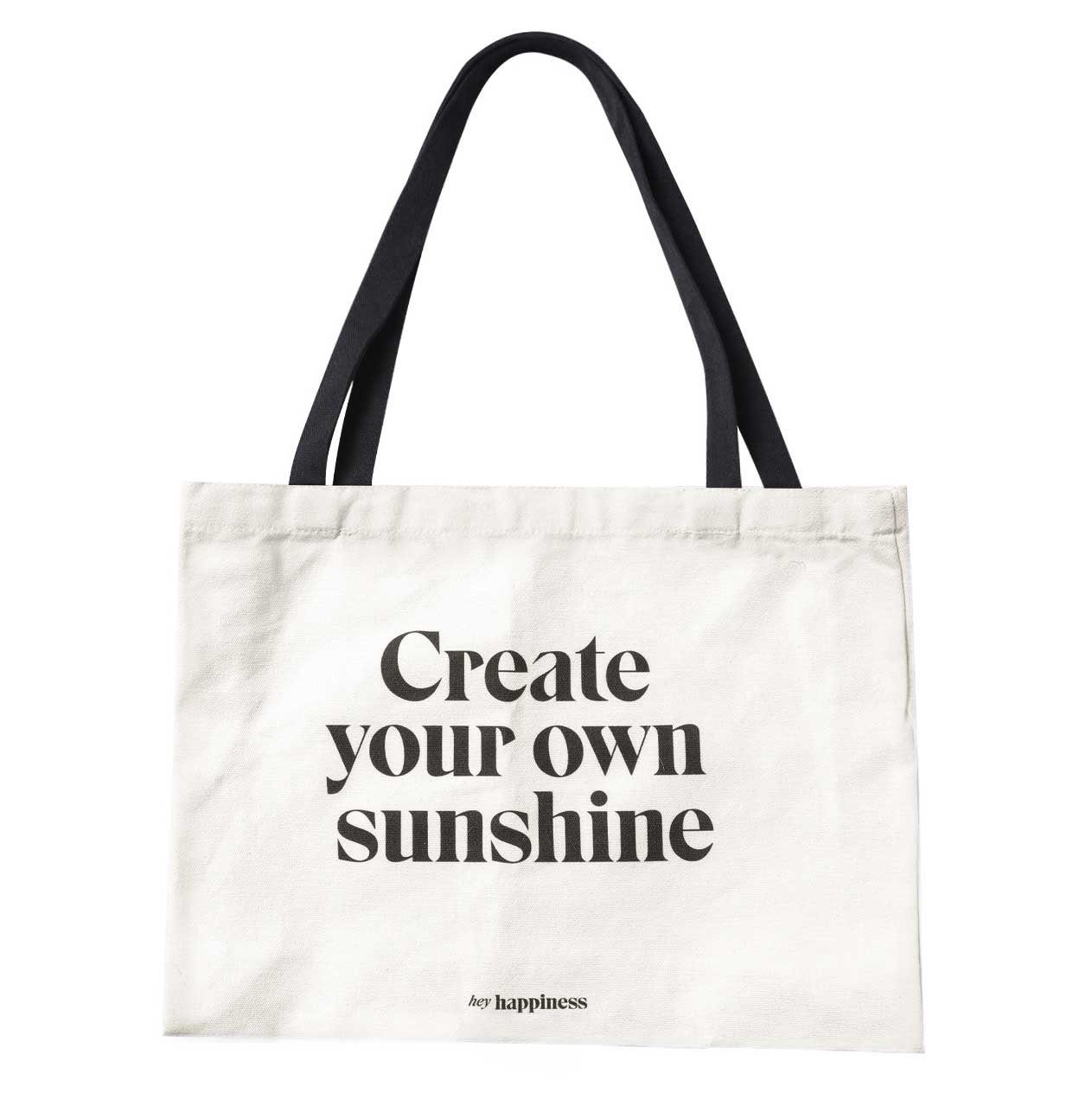 Hey Happiness Einkaufsshopper Einkaufstasche ‘Create EInkaufstasche Print, Zeichnung, schwarze Your Shopper Jutetasche Baumwolle Griffe Sunshine’ Own