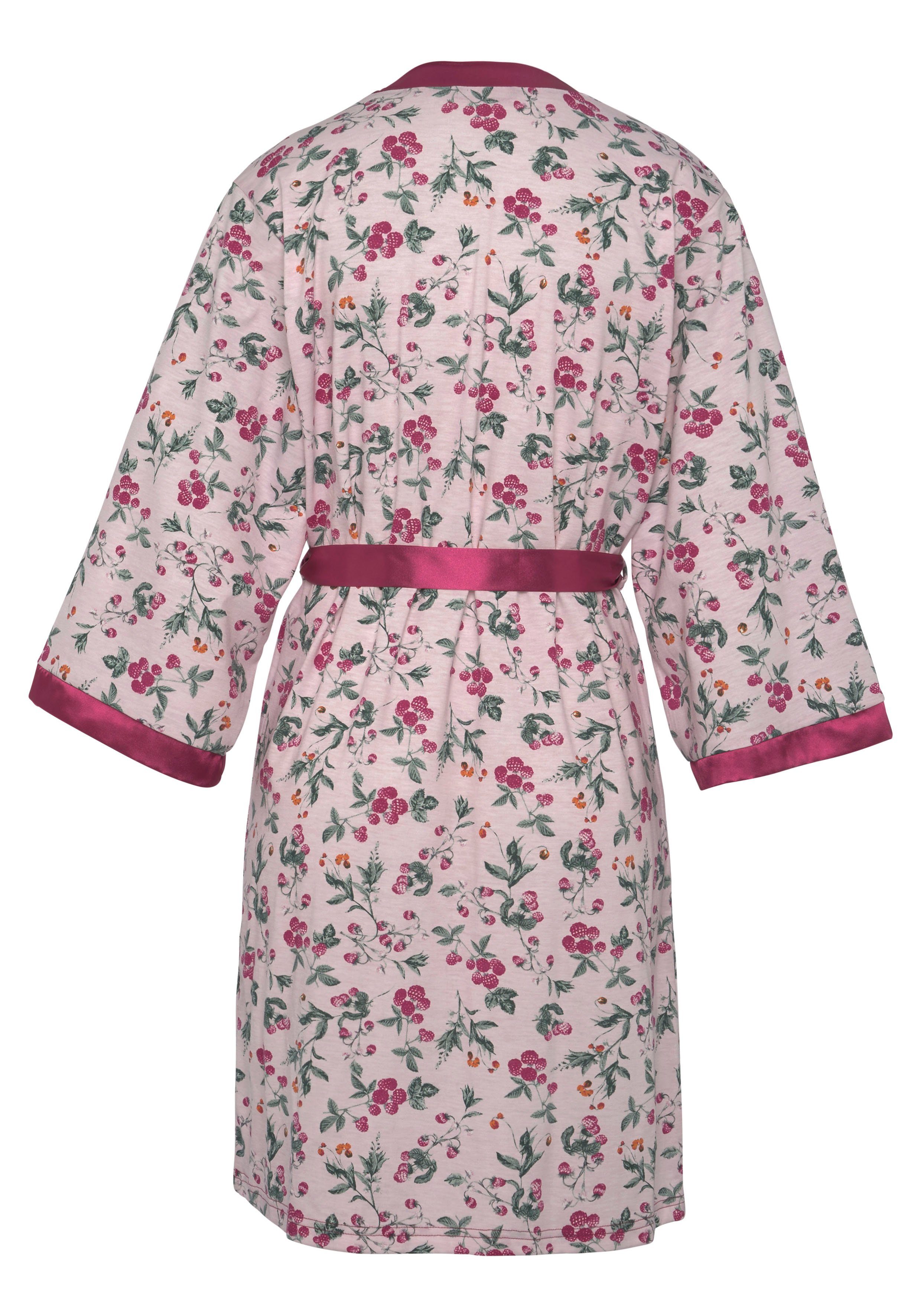 Kimono, Kimono-Kragen, Single-Jersey, Altrosa Gürtel bedruckt Kurzform, LASCANA