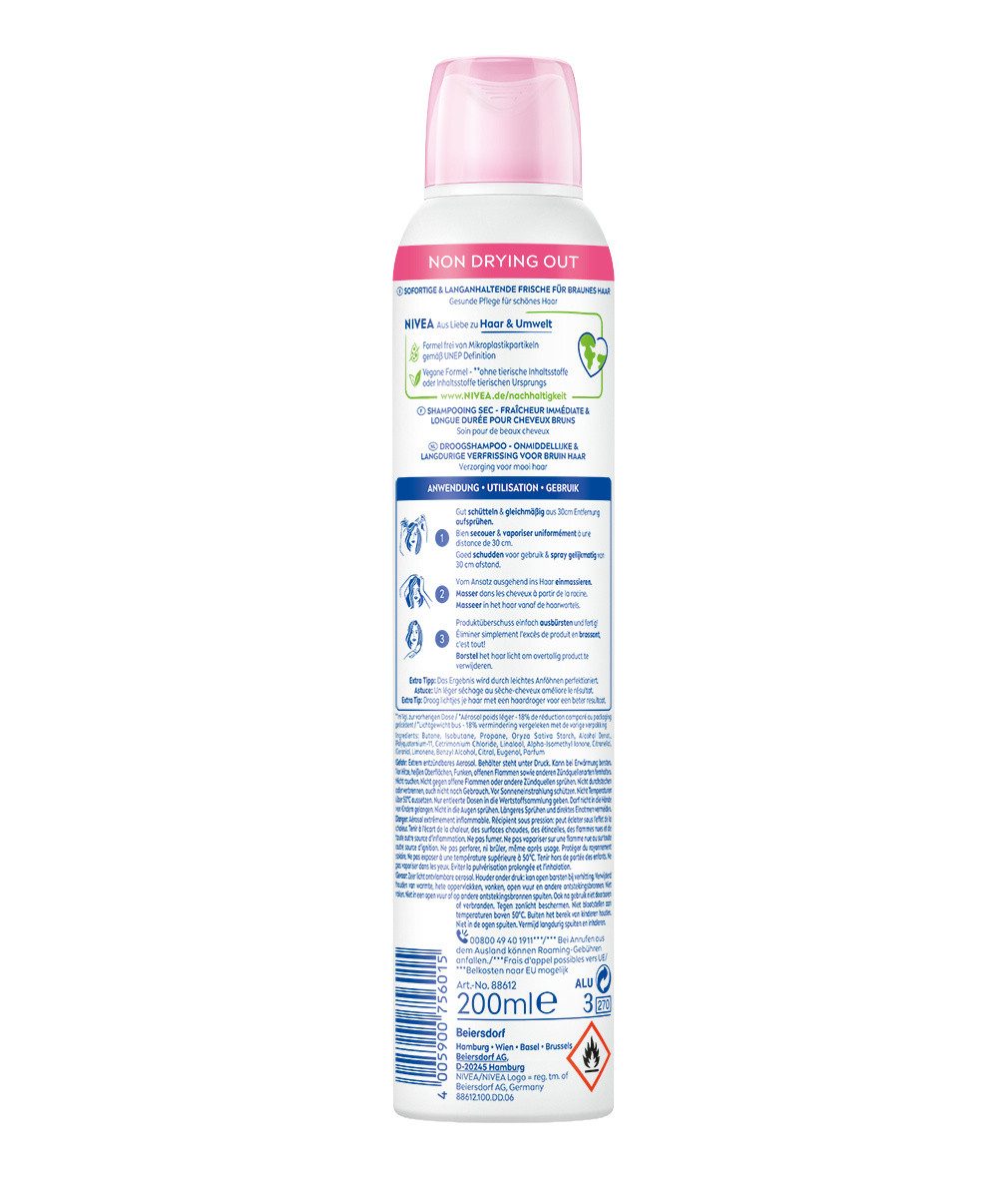 Nivea Trockenshampoo Hair Care Mittlere Haartöne Fresh & Mild schonend 3 x 200ml, 3-tlg., Hinterlässt keine weißen Rückstände
