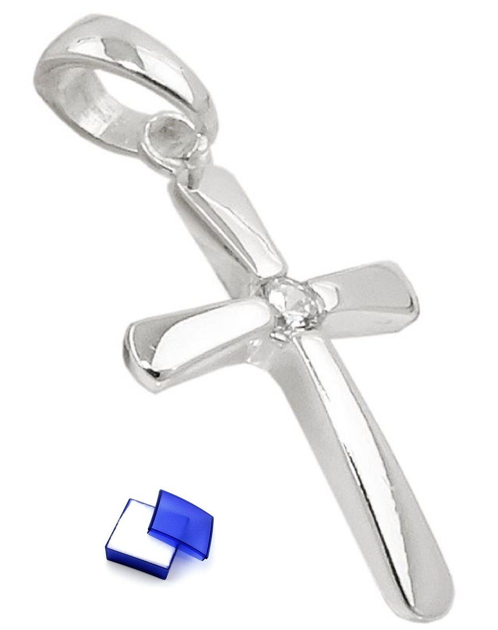 unbespielt Kreuzanhänger Anhänger Kreuz Zirkonia 925 Silber 16 x 10 mm inkl. kleiner Schmuckbox, Silberschmuck für Damen und Herren