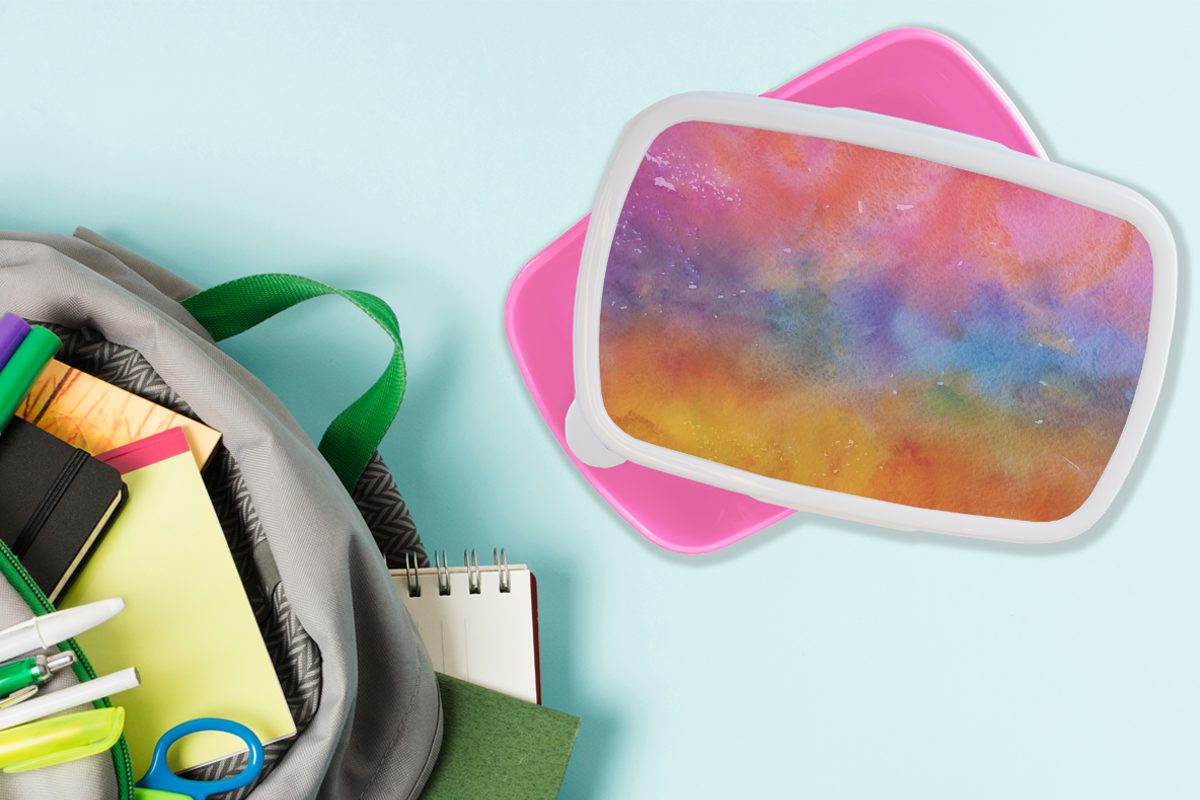 Brotbox Brotdose (2-tlg), - - Lila, Aquarell für Kinder, Rosa - Farbton Kunststoff Snackbox, Erwachsene, Lunchbox Kunststoff, Mädchen, MuchoWow