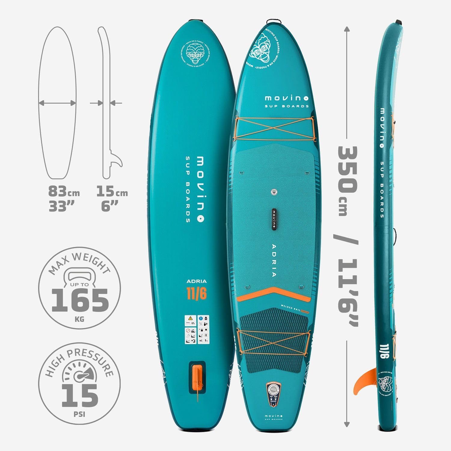 Movino SUP-Board MOVINO ADRIA 2in1 Set verschweißte Kanten Tragkraft 165kg, Allround – Bild 5 von 5