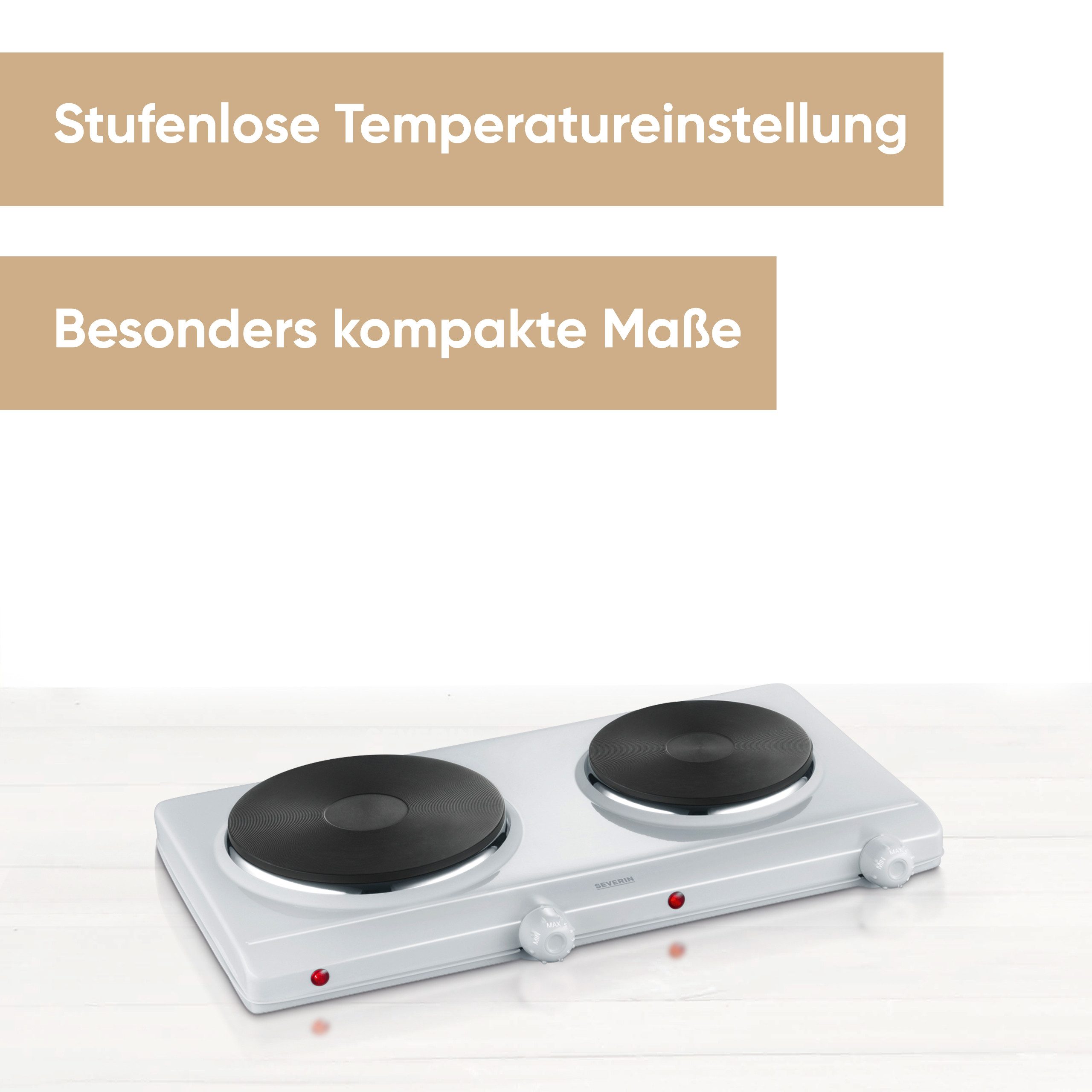 Severin Doppelkochplatte DK 1042, 2 unabhängige Kochplatten, Kontrollleuchte, hitzebeständige Lackierung