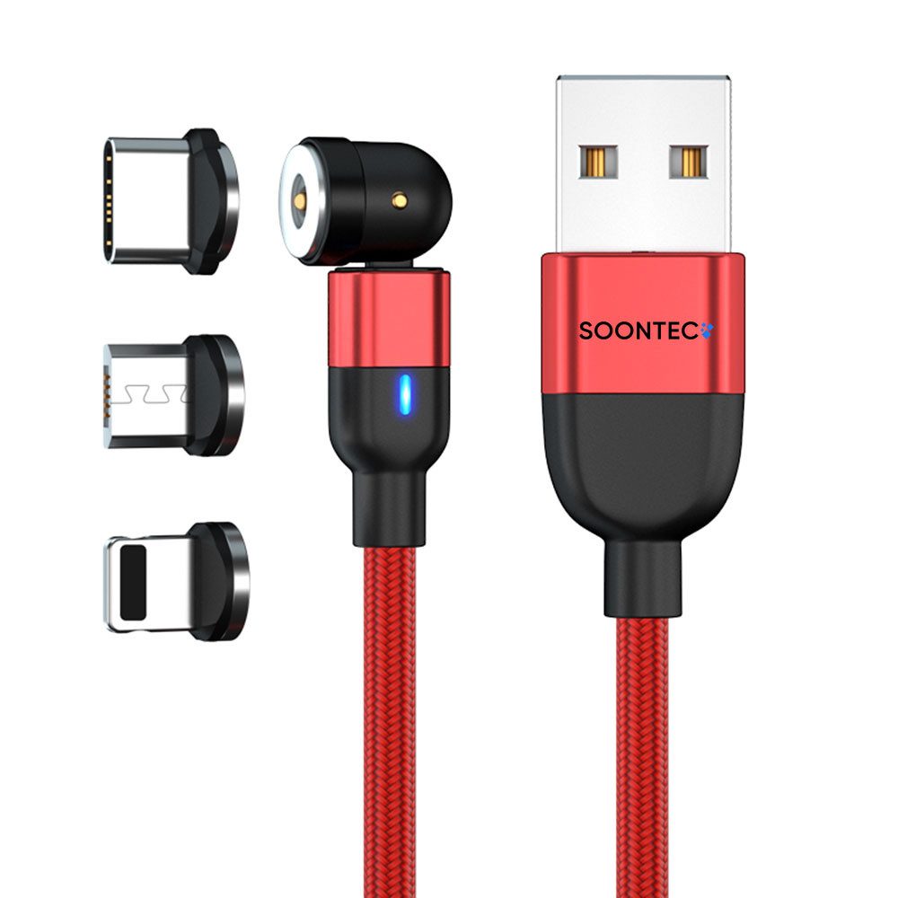 SOONTEC Magnet Ladekabel SOONTEC 0,5m-6,5m Micro USB/USB-C/Lightning 2,4A/3,0A magnetisches Ladekabel, Lightning, Micro-USB, USB-C, Lightning, USB-C, Micro-USB (50 cm), drehbar 360°&180°
