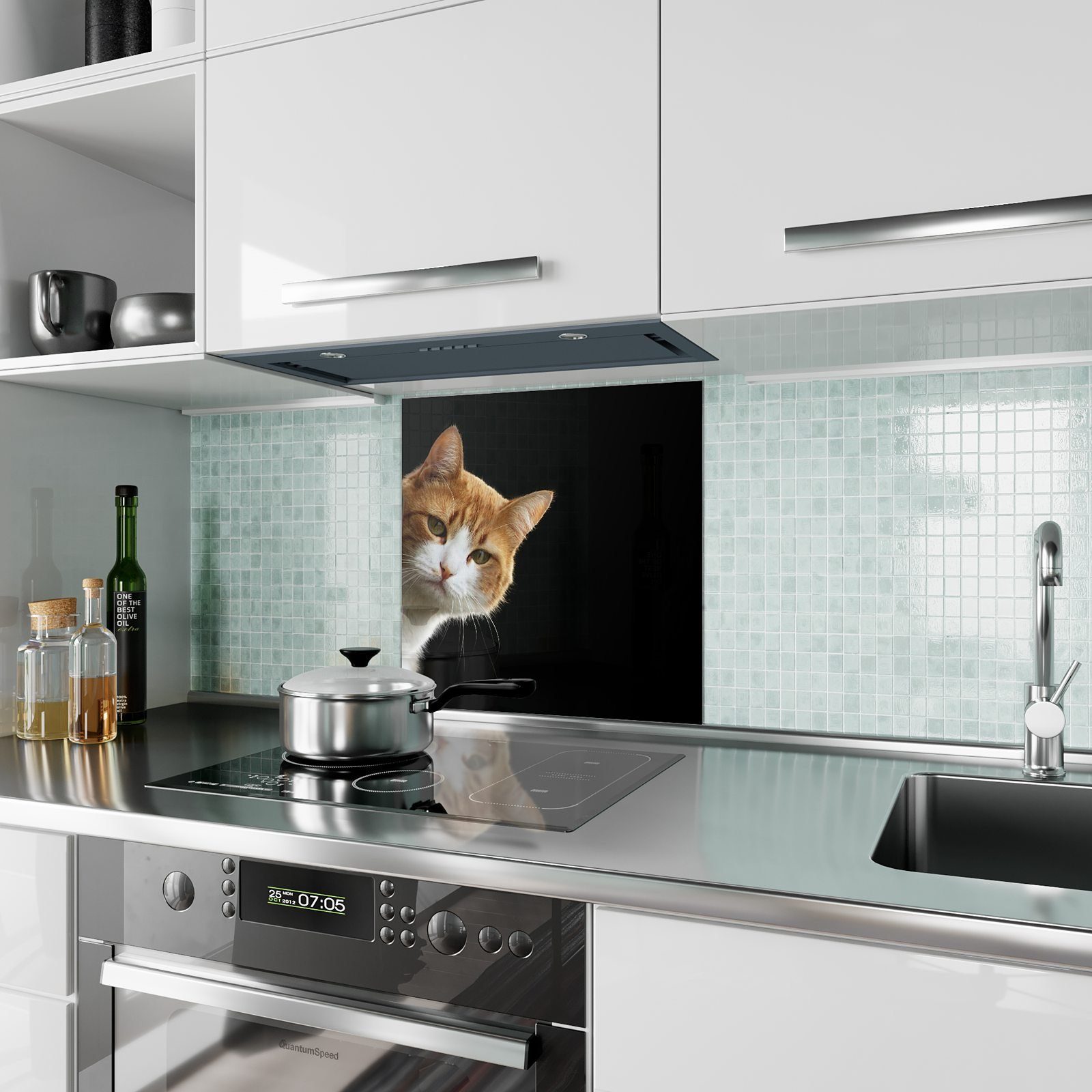Primedeco Küchenrückwand Spritzschutz Glas Kätzchen Lauer der auf