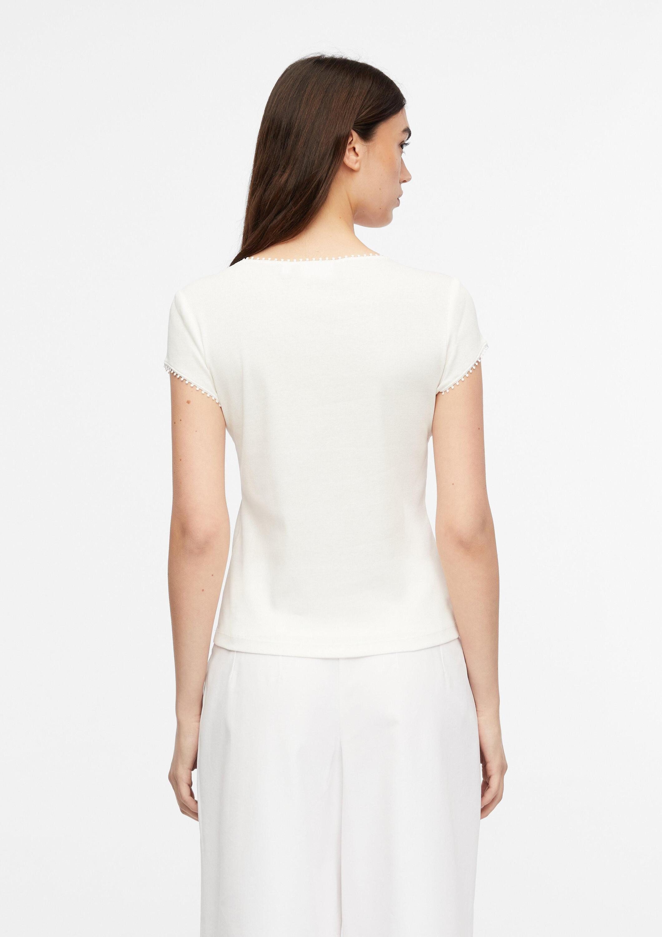 comma Kurzarmshirt T-Shirt Geripptes Rundhalsshirt mit Zierborte