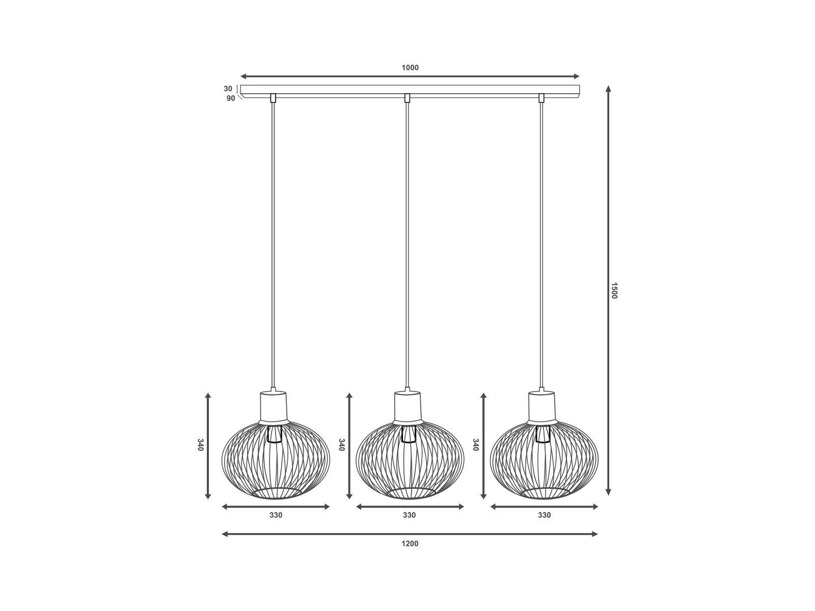 TRIO Leuchten LED Pendelleuchte, Dimmfunktion, LED wechselbar, Warmweiß, Industriedesign über Esstisch und Kücheninsel hängend, Breite 120cm