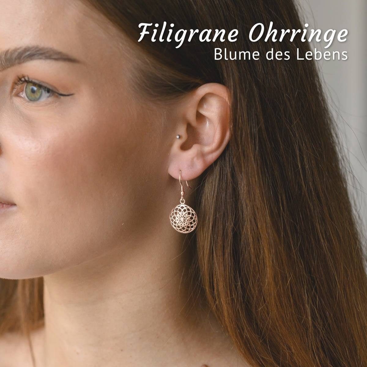 Materia Paar Ohrhänger Lebensblume / Blume des Lebens SO-451 Rose, 925 Sterling Silber, vergoldet