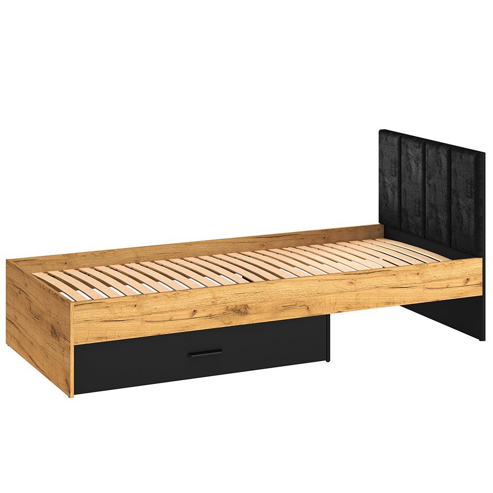 Lomadox Bettgestell CASPER-131, 90x200cm, Velours-Kopfteil, schwarz mit Eic günstig online kaufen